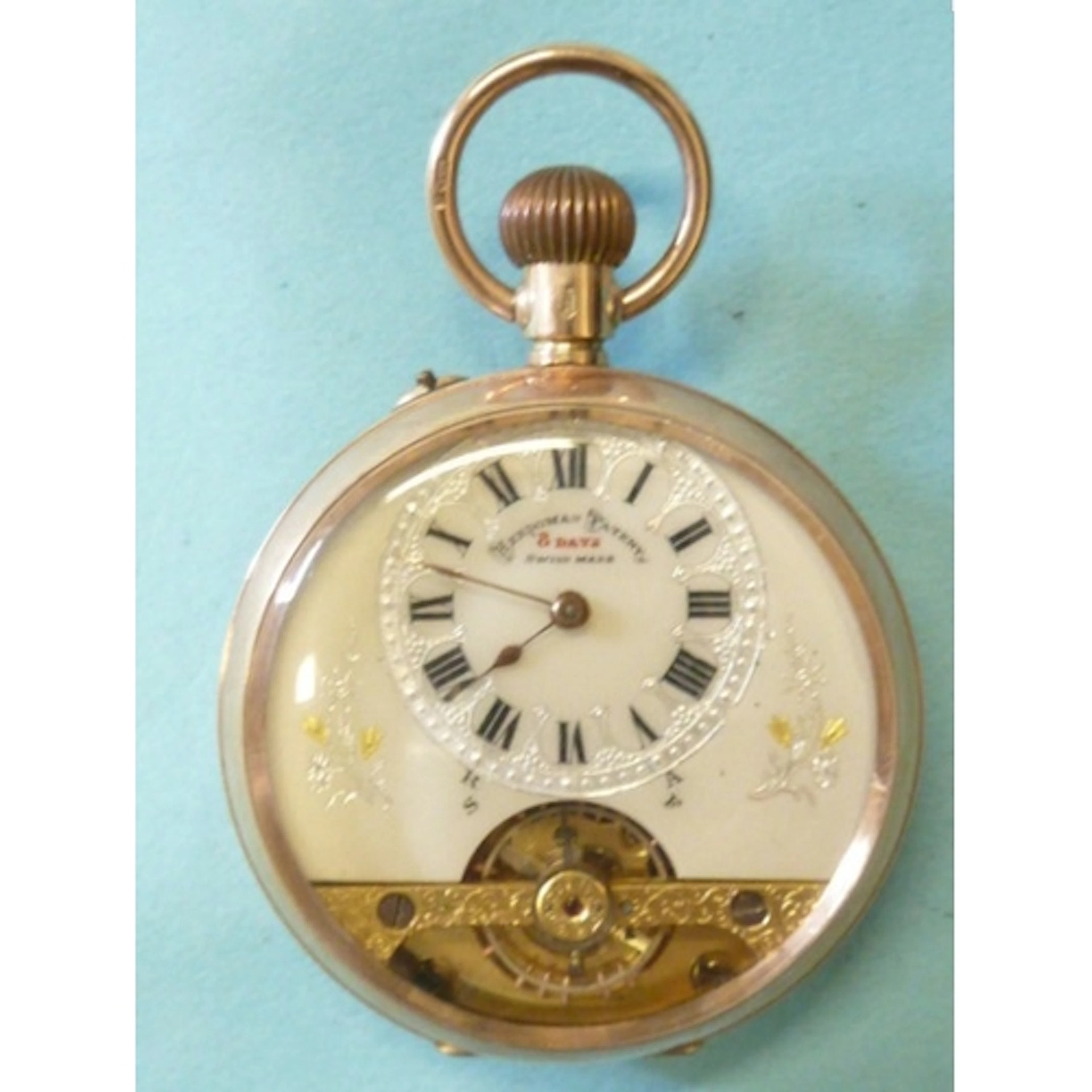 A 9ct rose gold keyless 8-day Hebdomas Patent pocket watch, ...