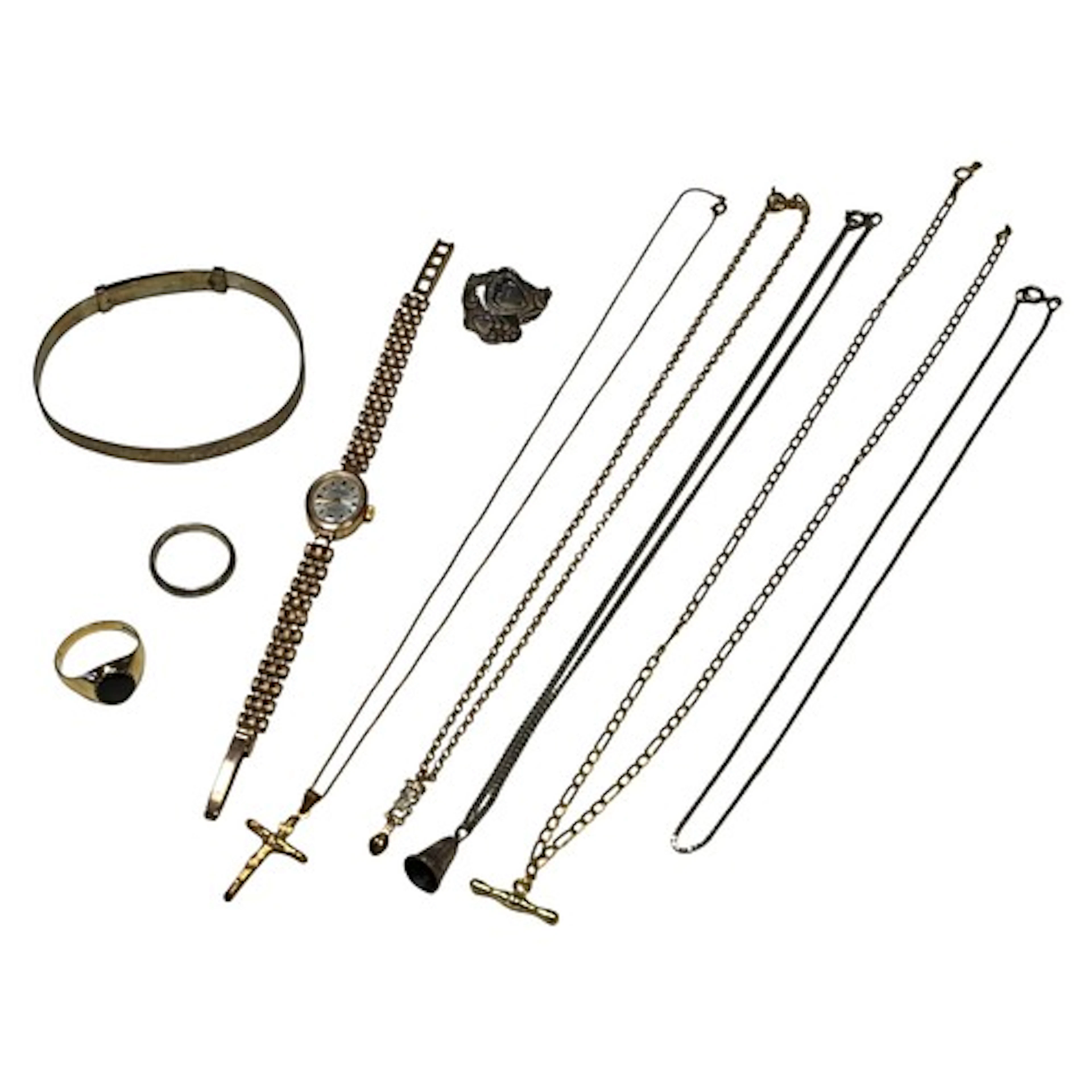 A small collection of 9ct gold jewellery, to include a signe...