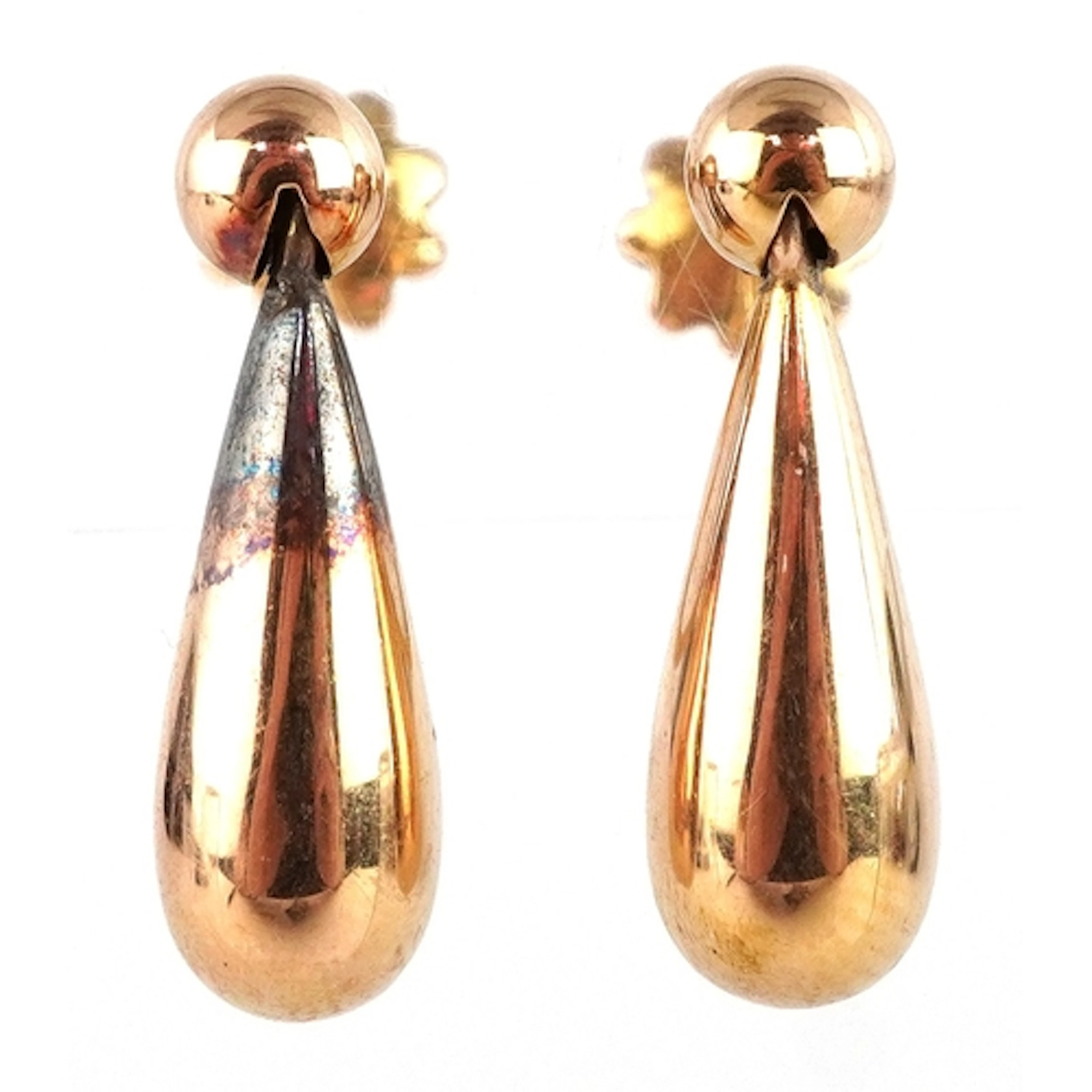 Pair of Victorian 15ct gold drop earrings with screw backs, ...