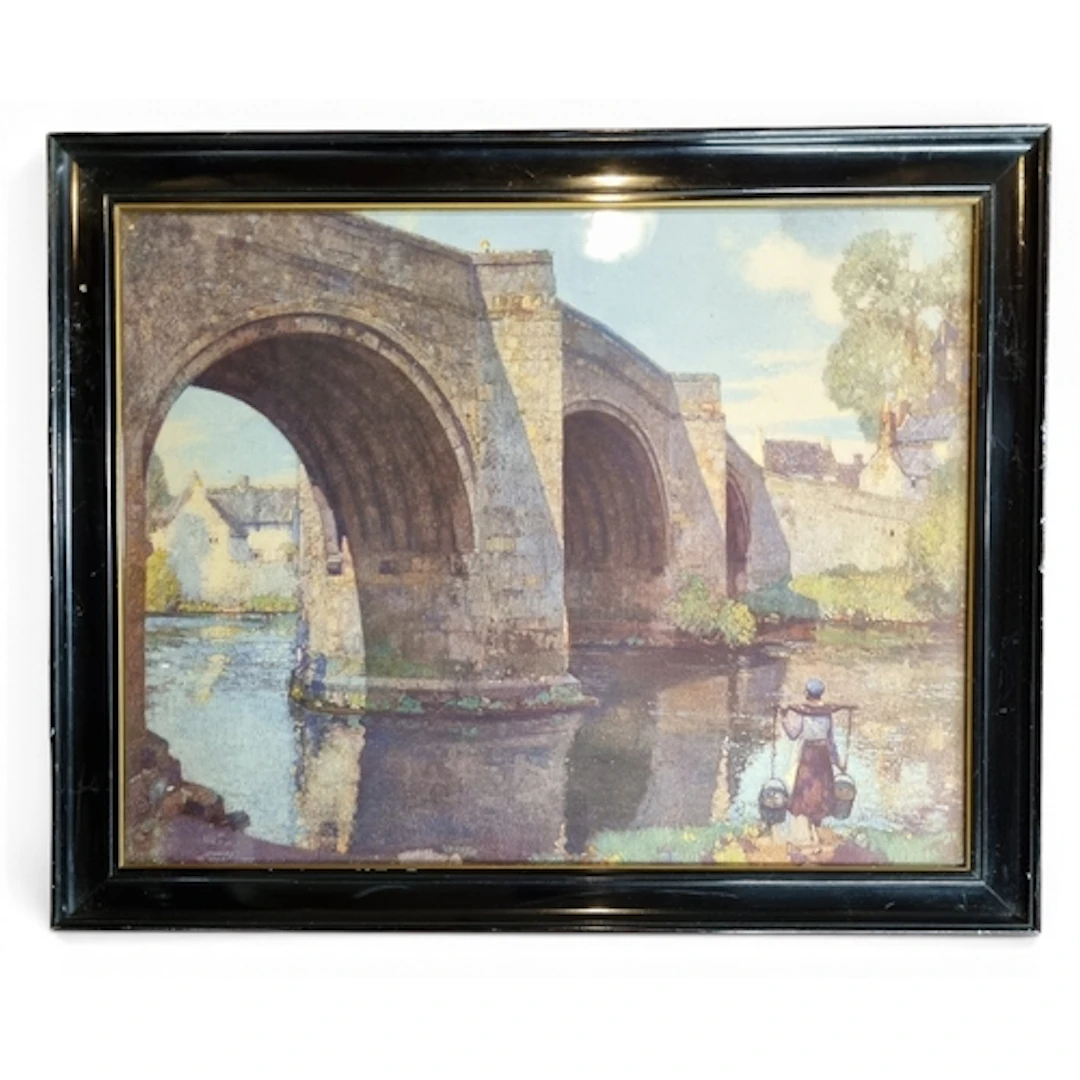 A 20th Century coloured Print of an old Bridge. 41 x 51 cm a...