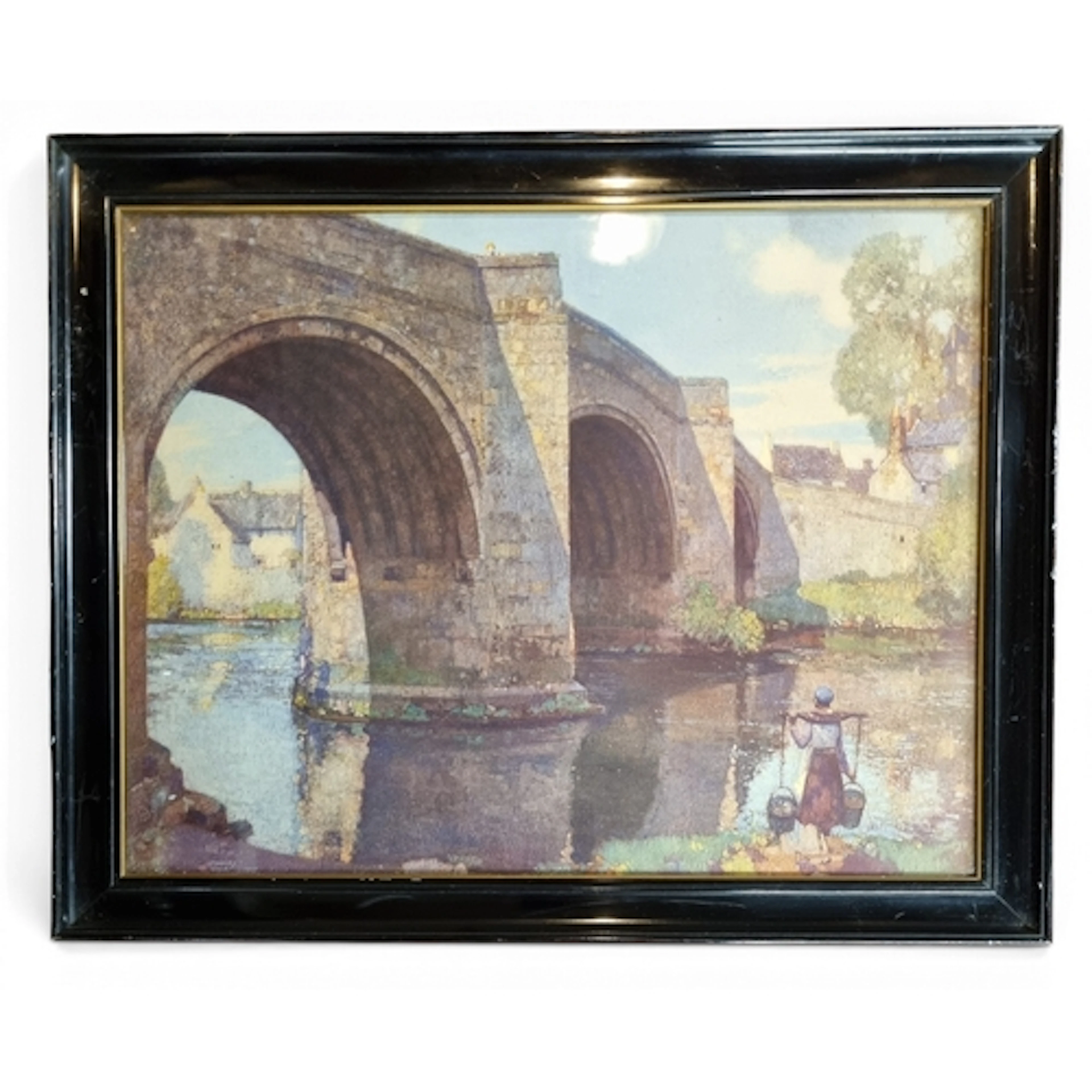 A 20th Century coloured Print of an old Bridge. 41 x 51 cm a...