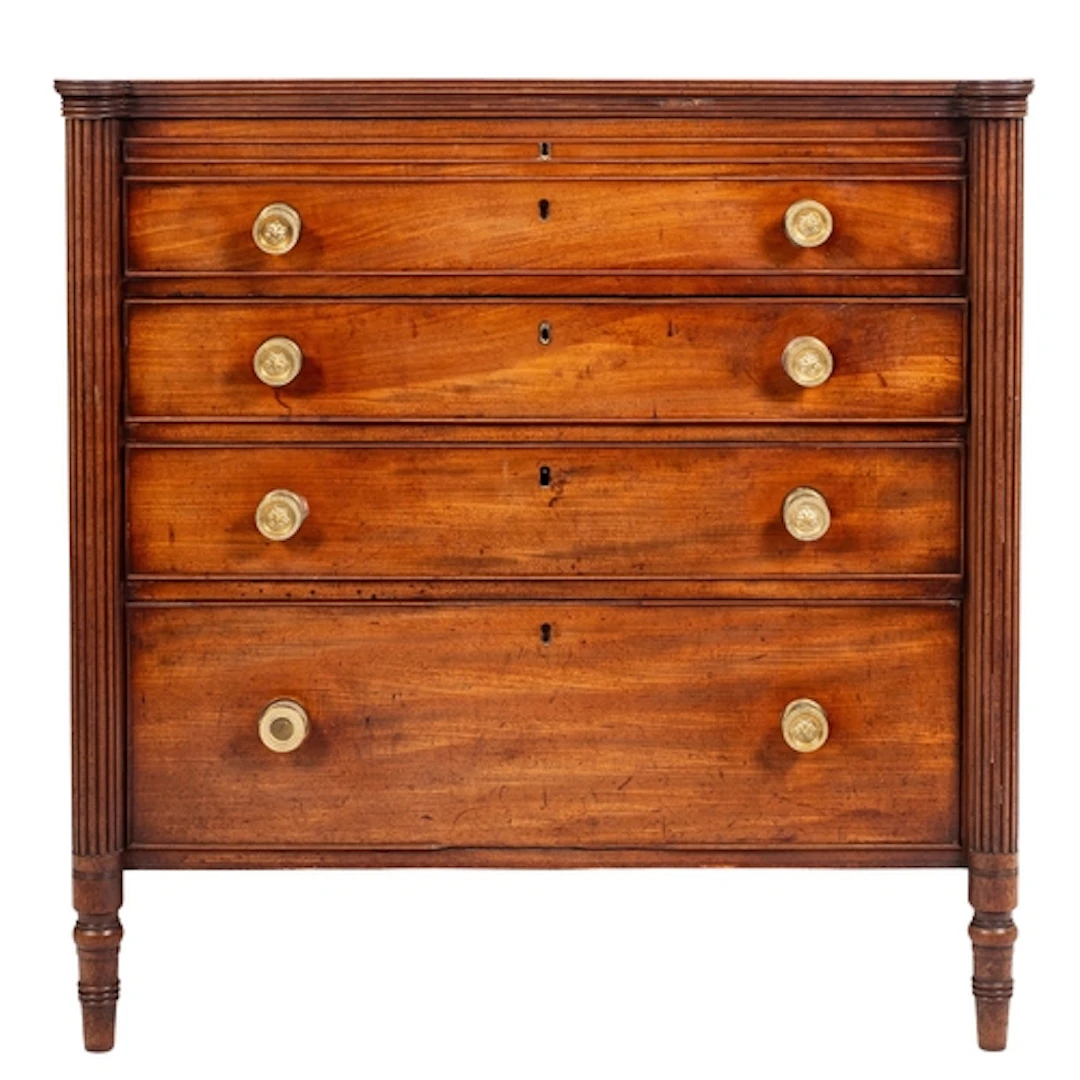A Regency mahogany dressing chest, early 19th century; the h...