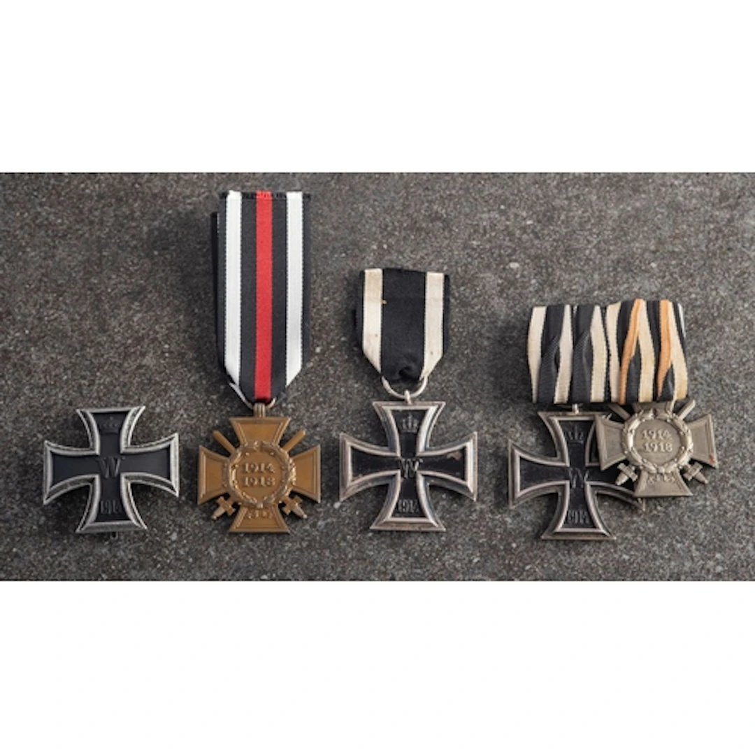 Three German Iron Crosses and two Combatant Medals (sold as ...