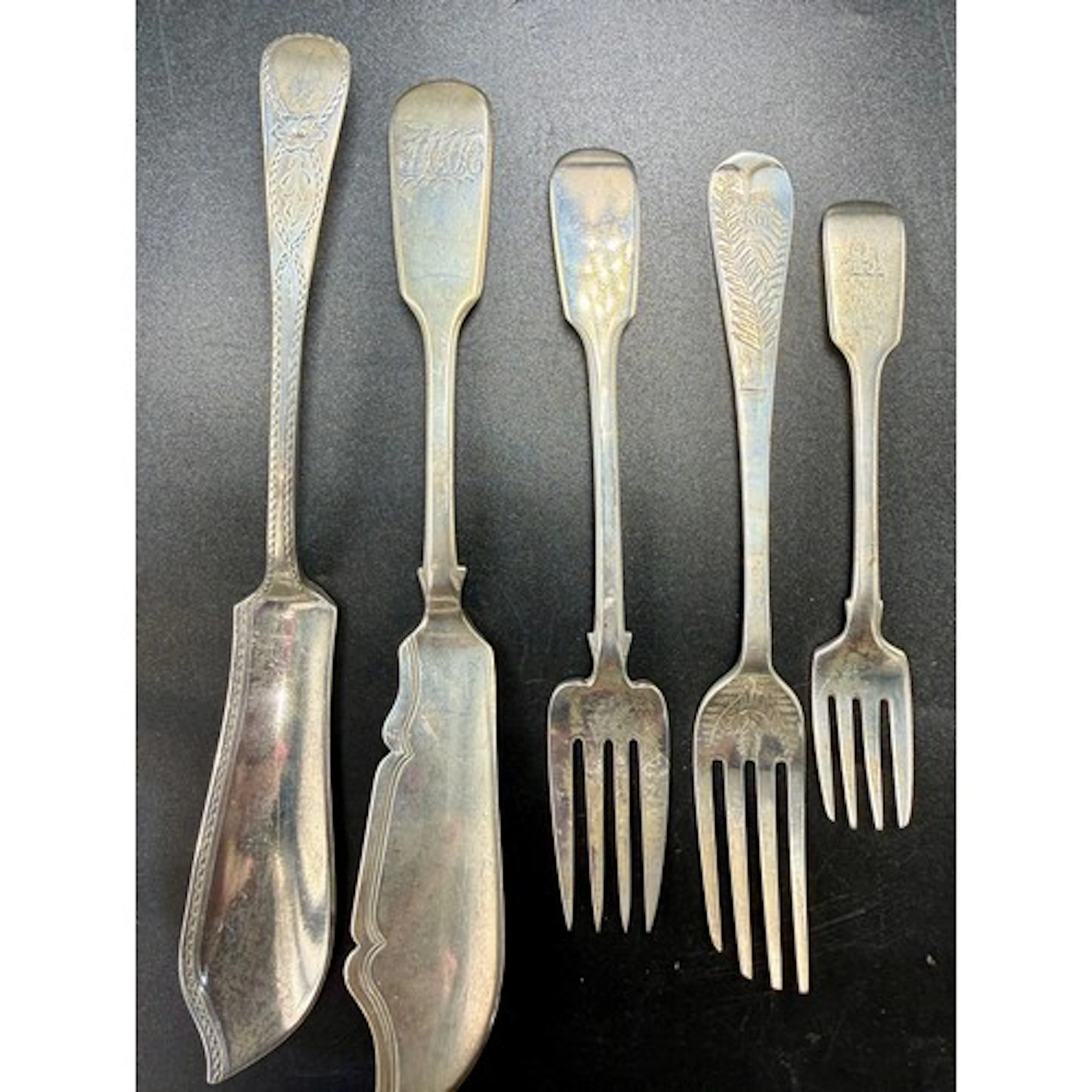 Exeter silver knives and forks to include John Stone 1844, W...