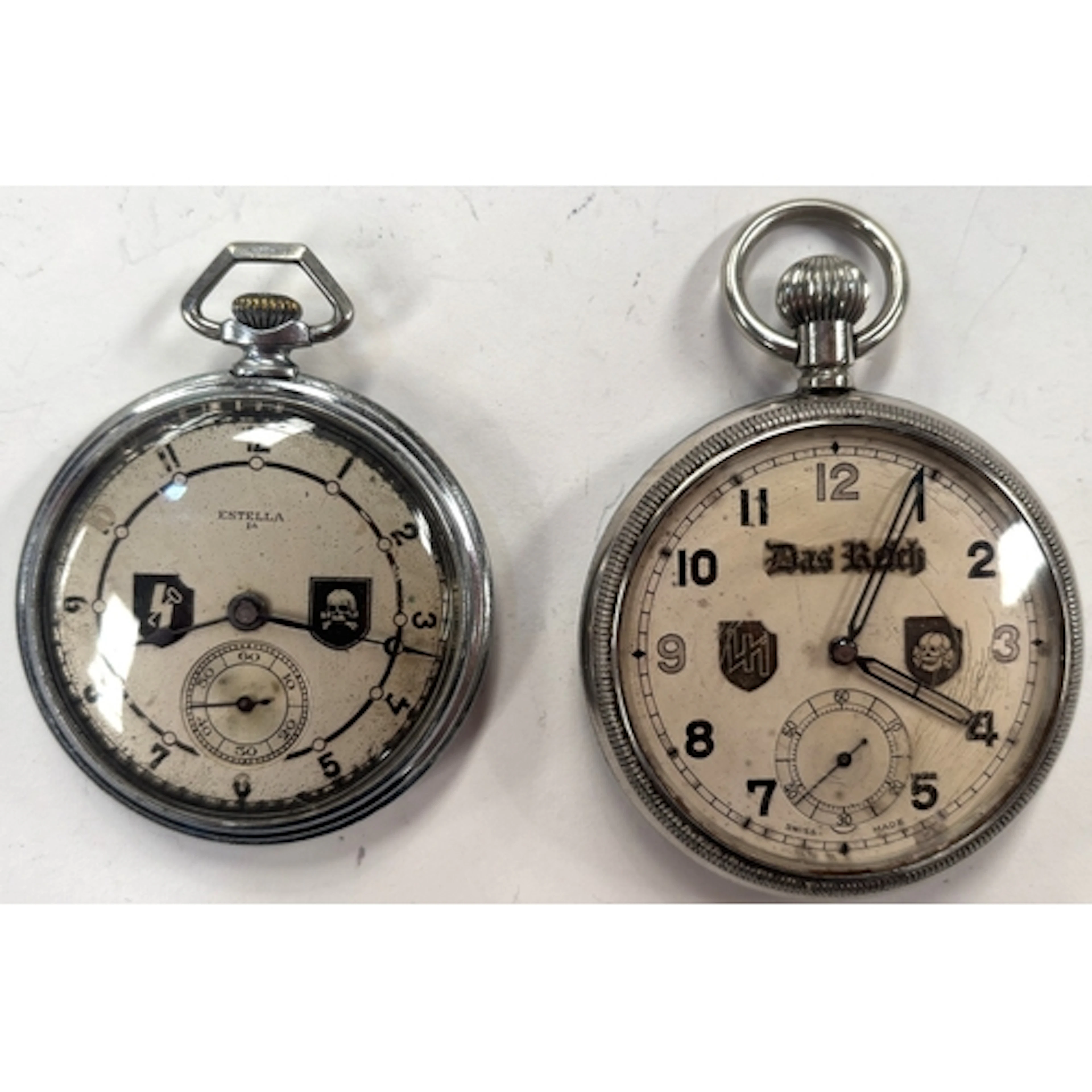 Two WWII period German pocket watches, both with SS motifs, ...