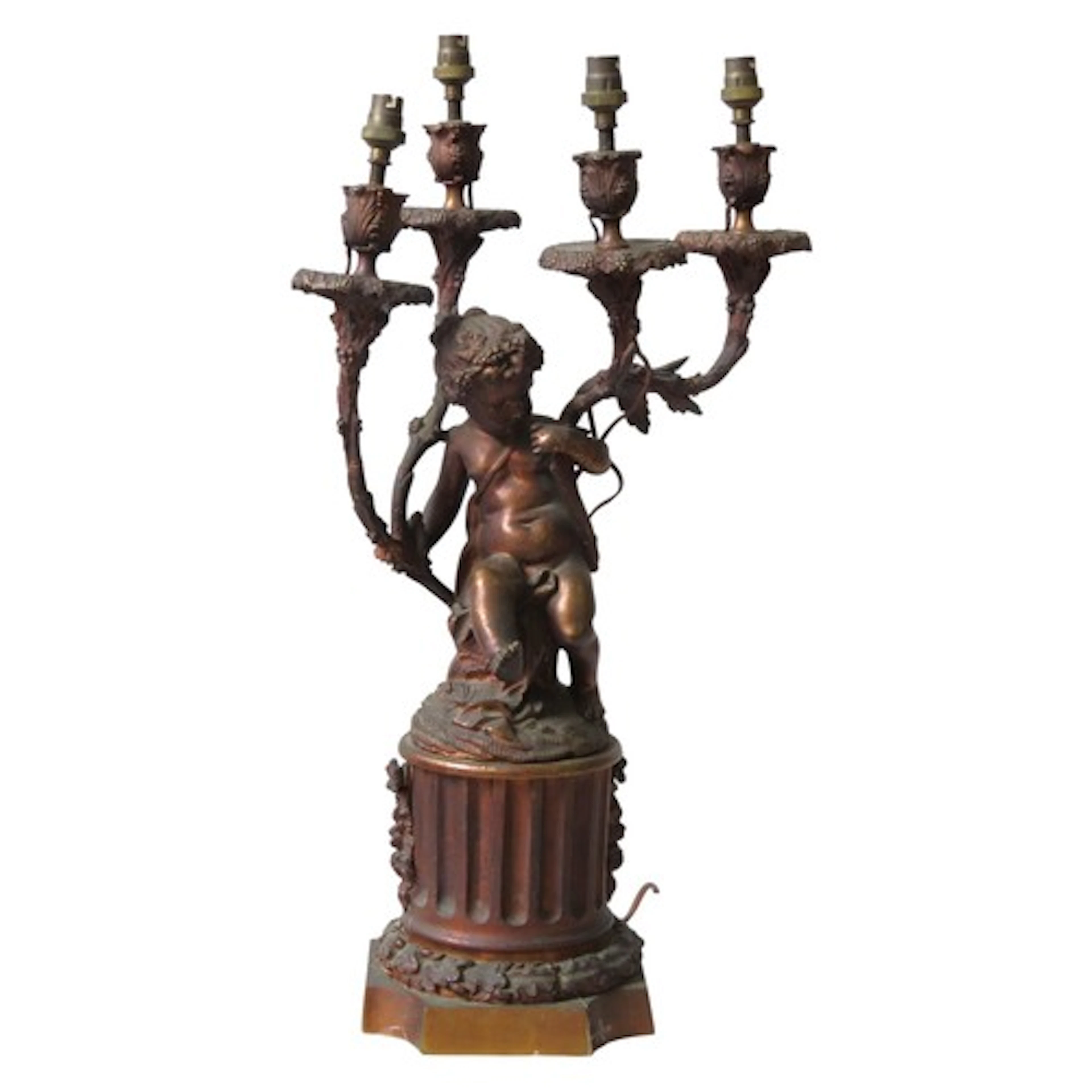 A FRENCH BRONZE FIGURAL FOUR LIGHT CANDELABRUM LATE 19TH CEN...