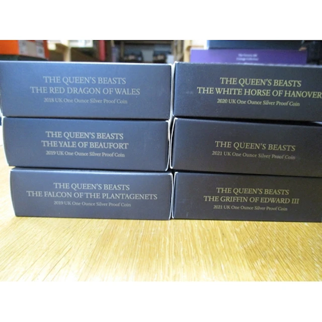 The Queens Beasts collection of boxed 1oz £2 silver proofs w...