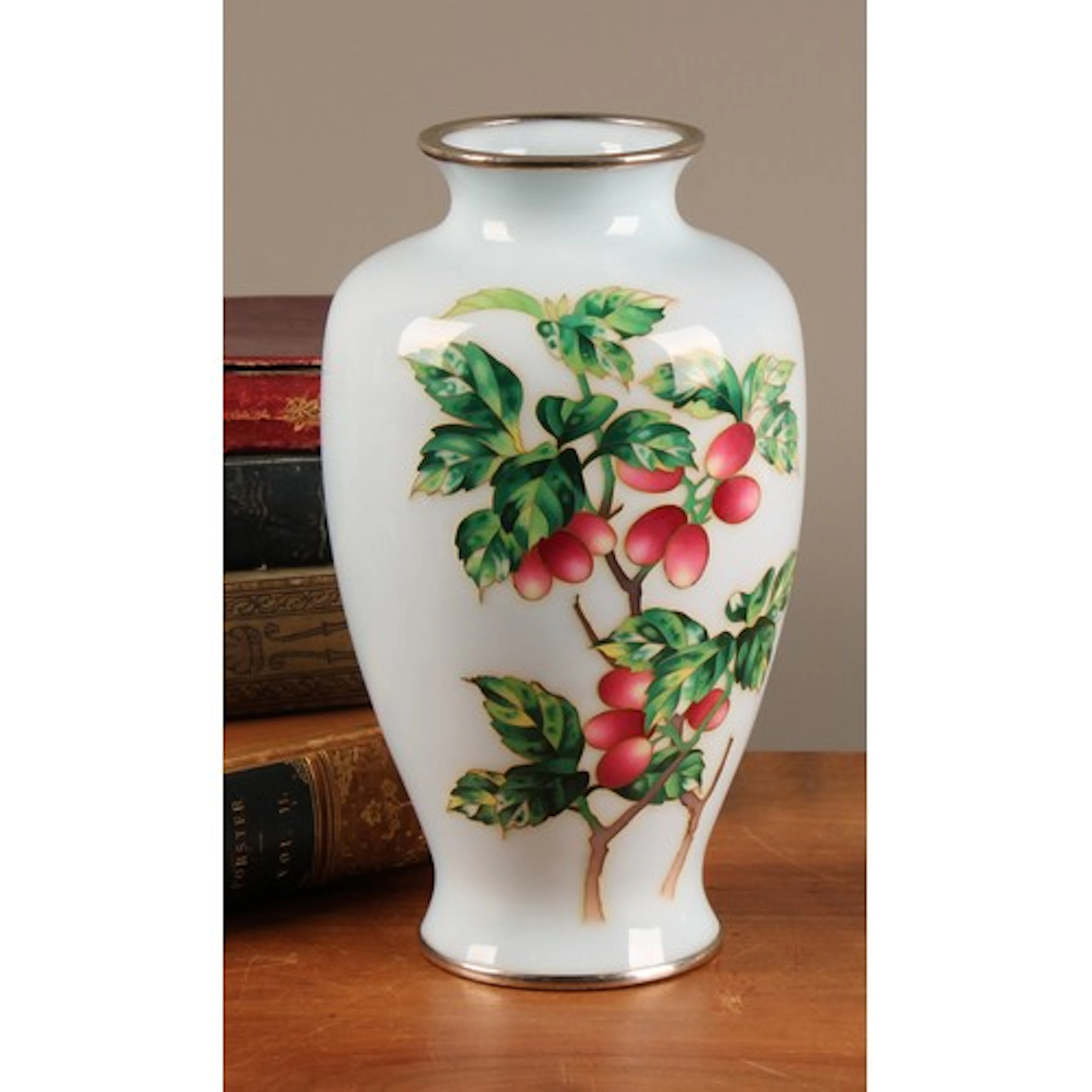 A Japanese cloisonne enamel ovoid vase, decorated with fruit...