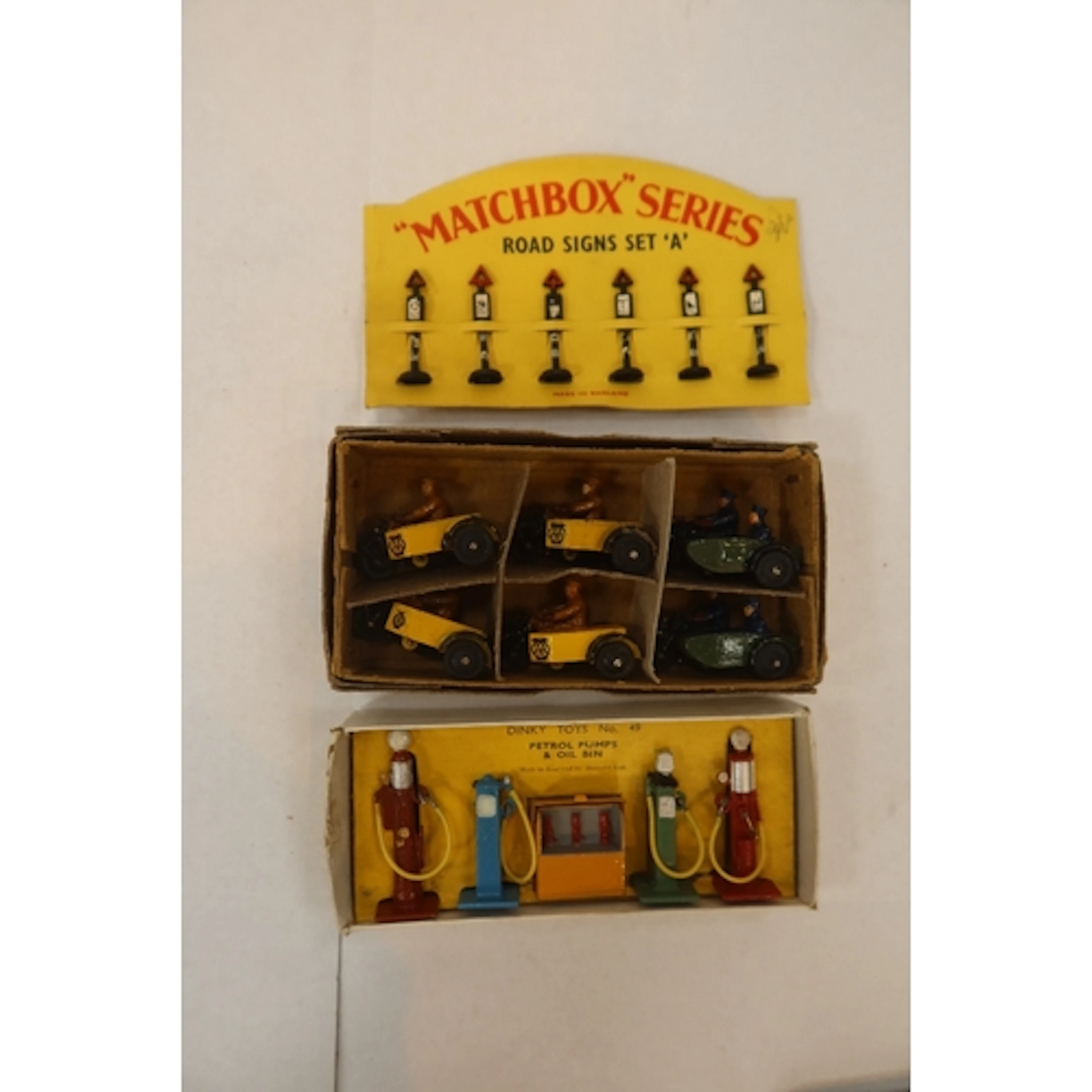 Road signs and petrol pumps 49 boxed , AA motorcycle patro...