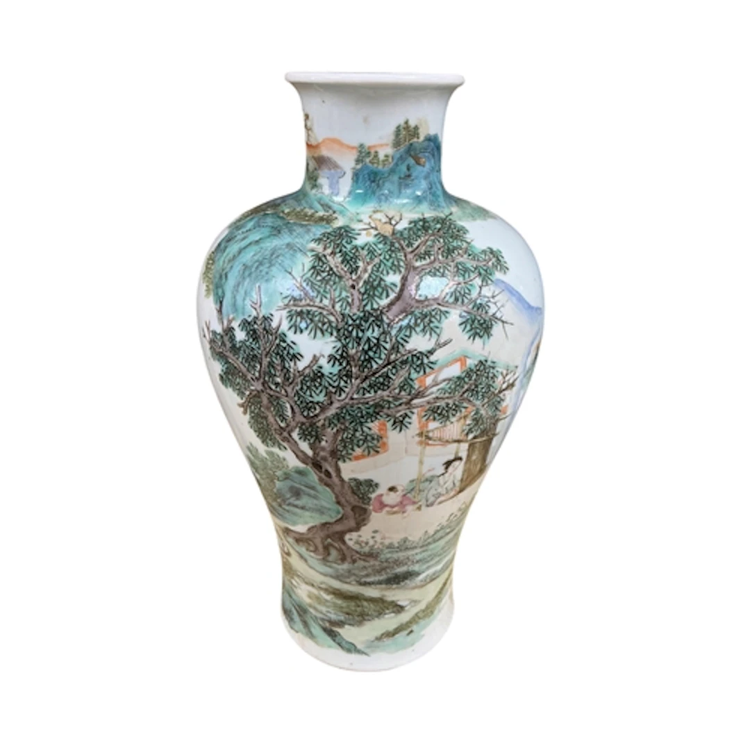 A Chinese famille verte baluster vase, enamelled with figure...