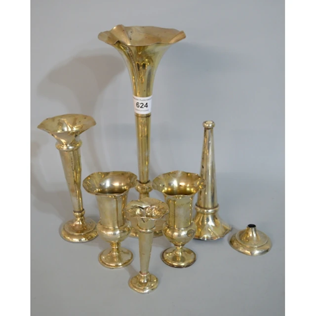 Six various silver spill vases (weighted), at fault