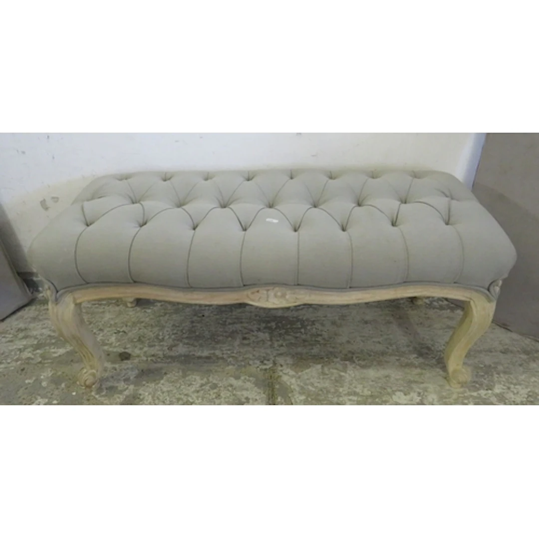 Vintage Wood & White Painted Footstool with deep buttoned up...
