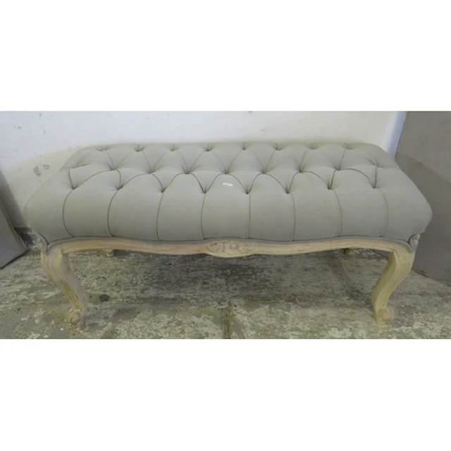 Vintage Wood & White Painted Footstool with deep buttoned up...