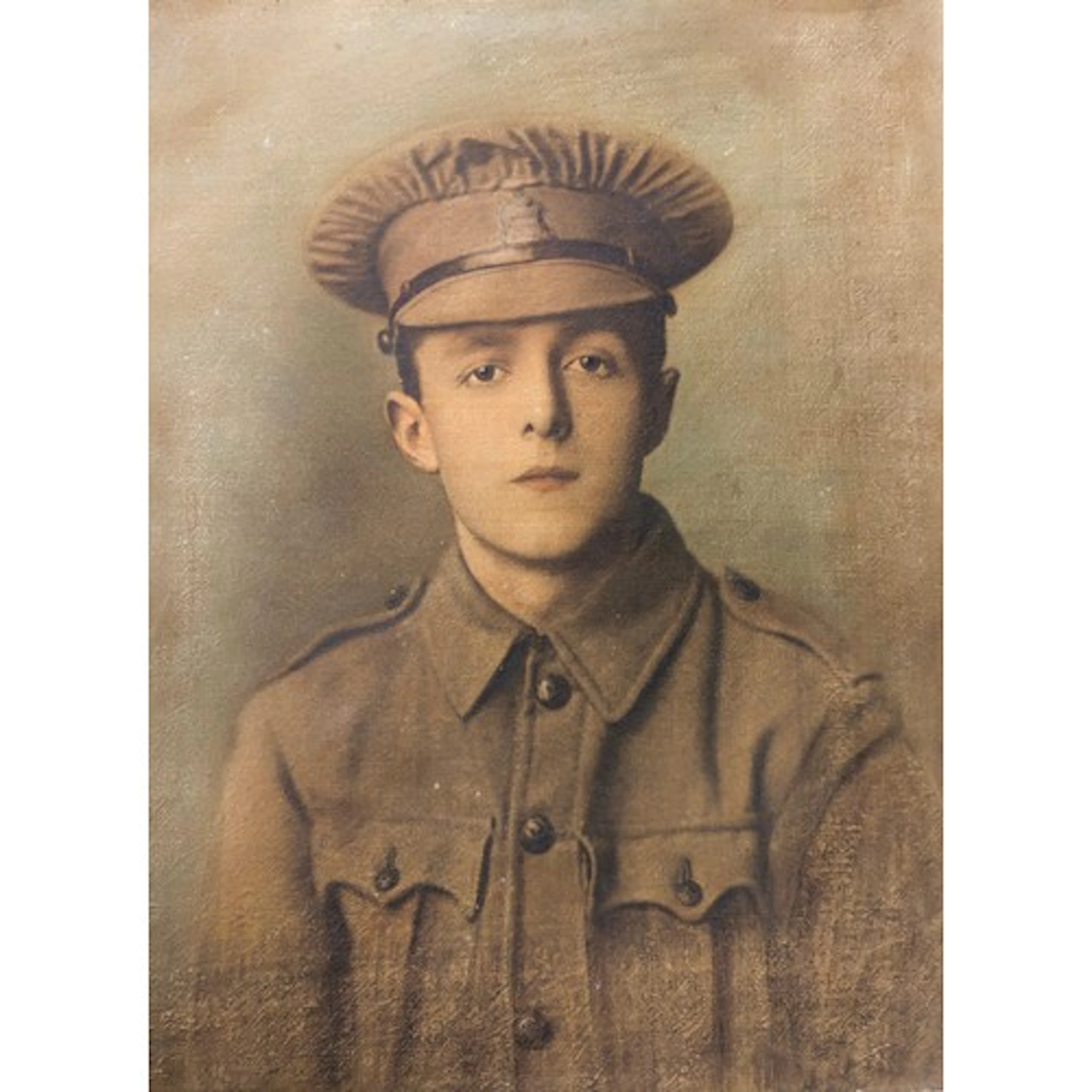 Portrait of an unknown Private, c.1916, overpainted print on...