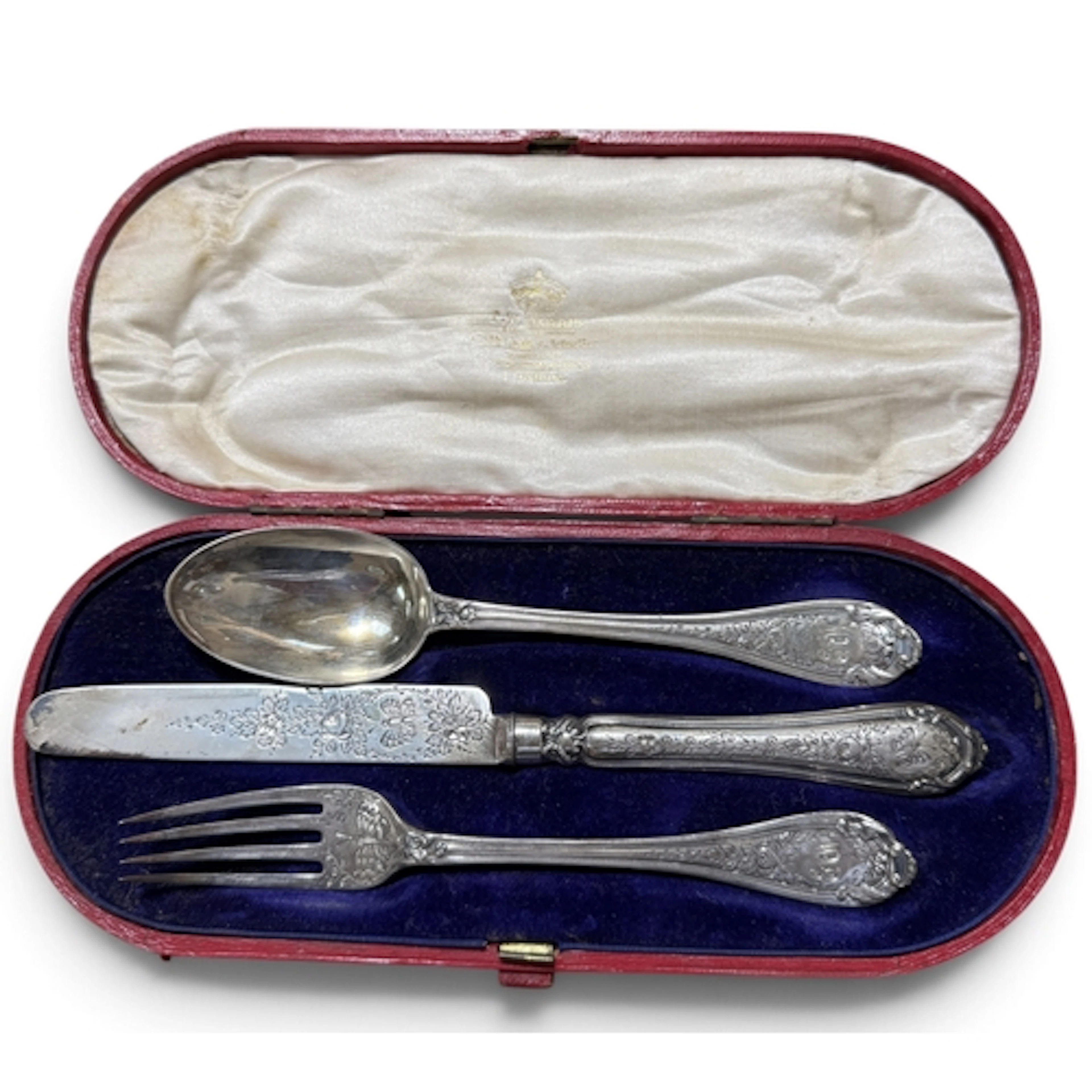 A VICTORIAN SILVER CHRISTENING KNIFE, FORK AND SPOON, GEORGE...