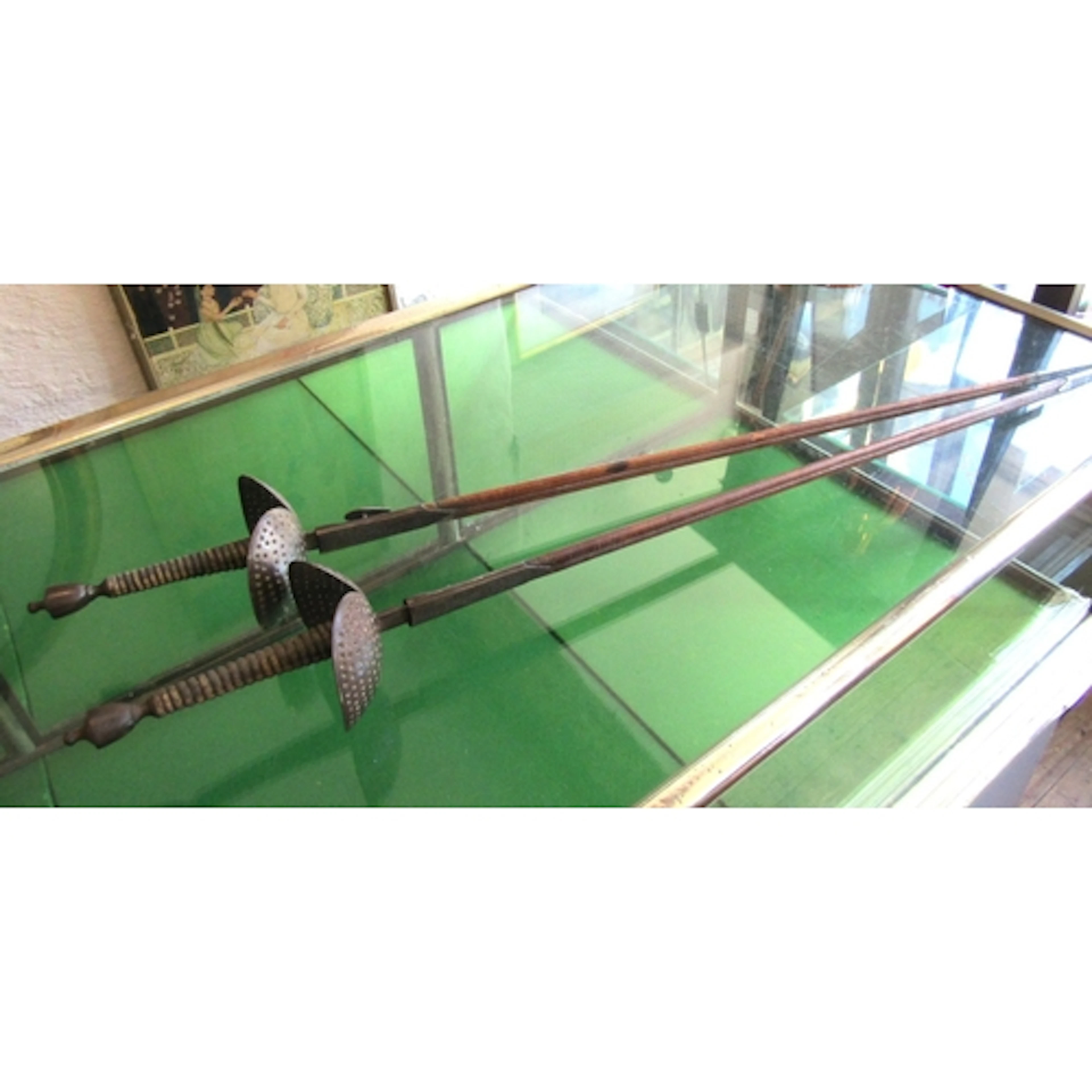 Two Antique Fencing Foils Leather Scabbards Full Size