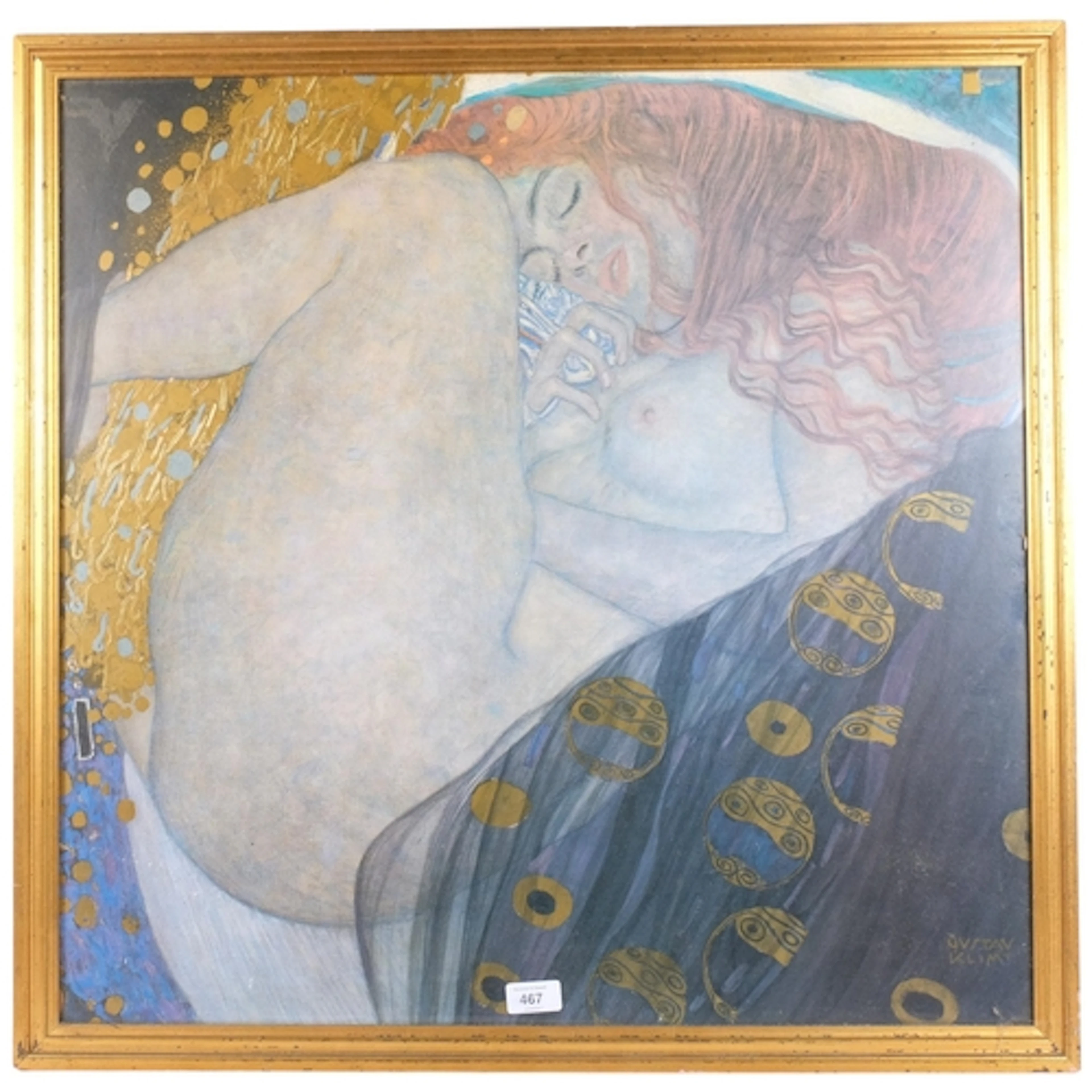 A large Gustav Klimt print, Danae, frame W74cm, H73cm