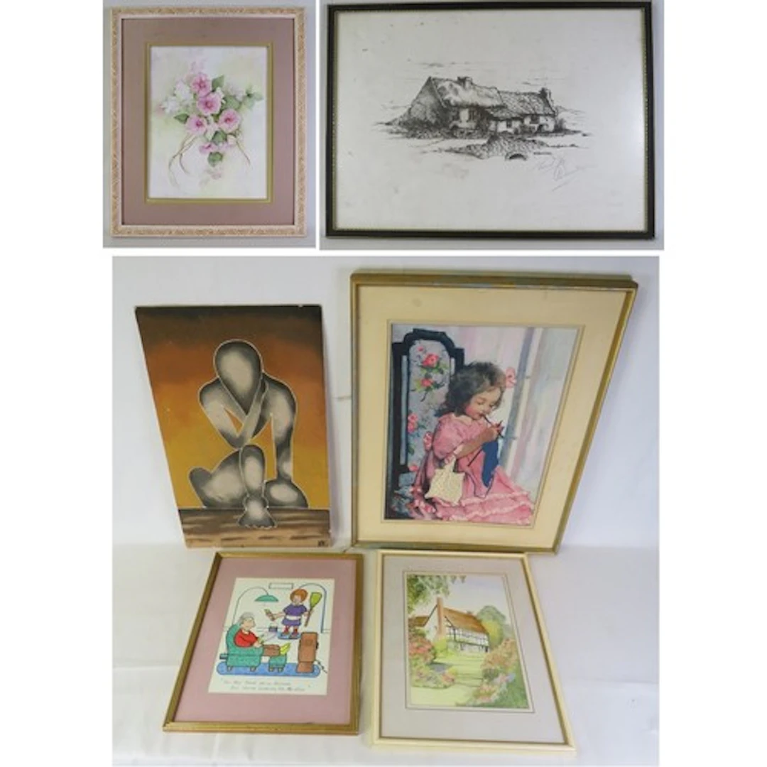 Framed Painted Porcelain Panel Flowers approx. 30cm W x 35cm...