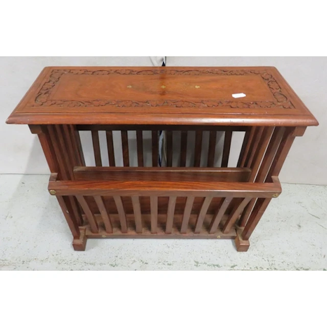 Mahogany Magazine Rack, brass fittings, ornate floral carvin...