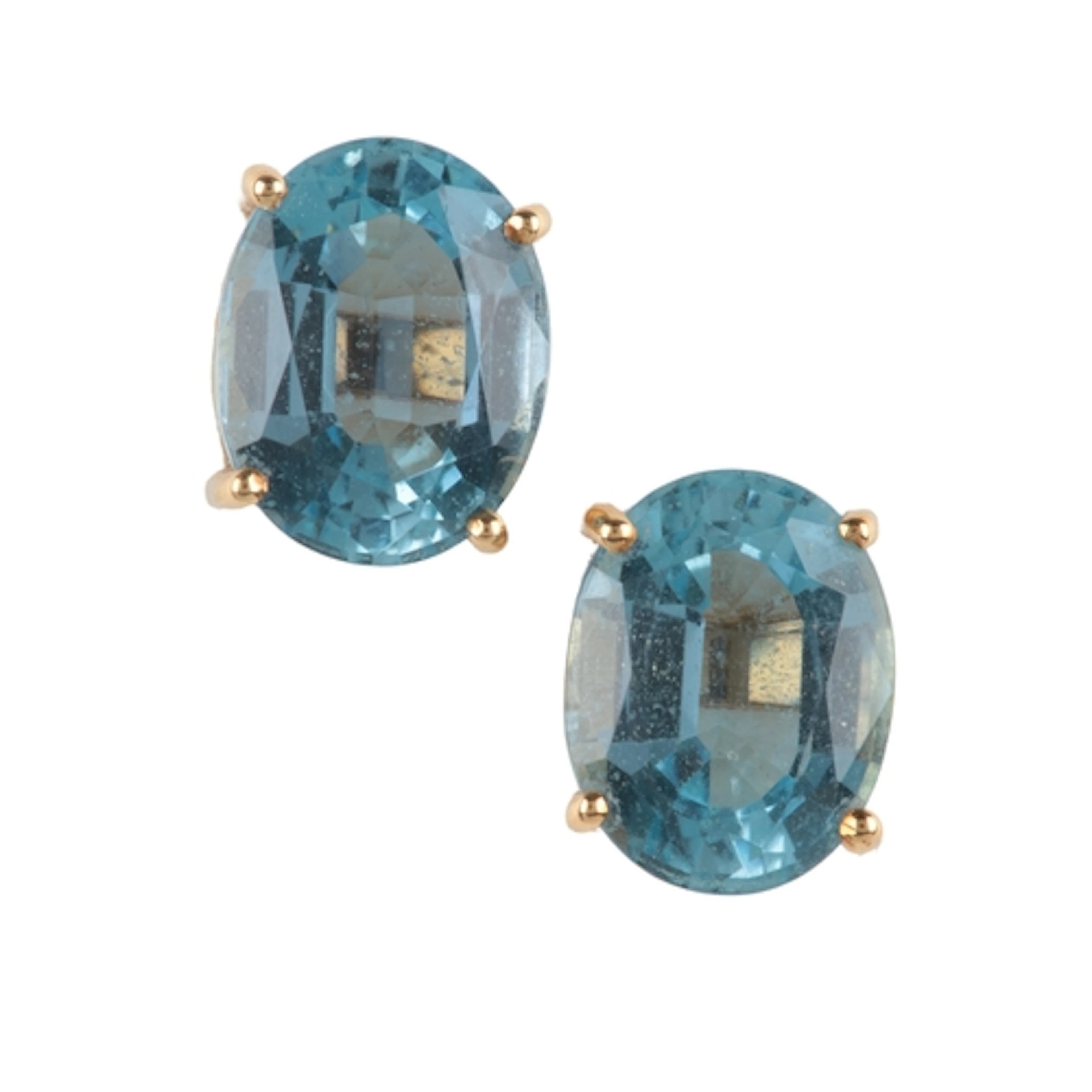 A pair of aquamarine stud earrings, circa 1987, each set wit...