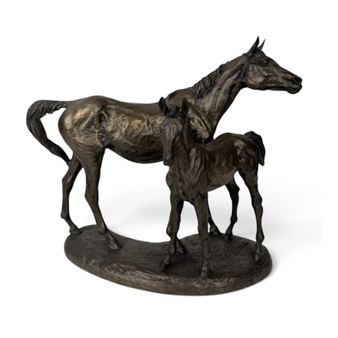 AMY OXENBOULD: A RESIN BRONZE FIGURAL GROUP 39cm x 31cm...