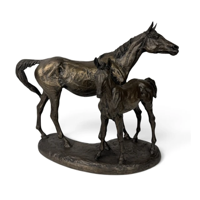 AMY OXENBOULD: A RESIN BRONZE FIGURAL GROUP 39cm x 31cm...