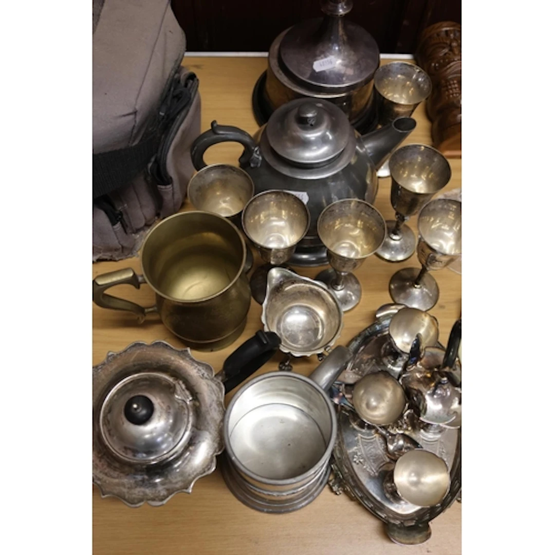 EPNS to include a trophy on stand, goblets, teapots, tankard...