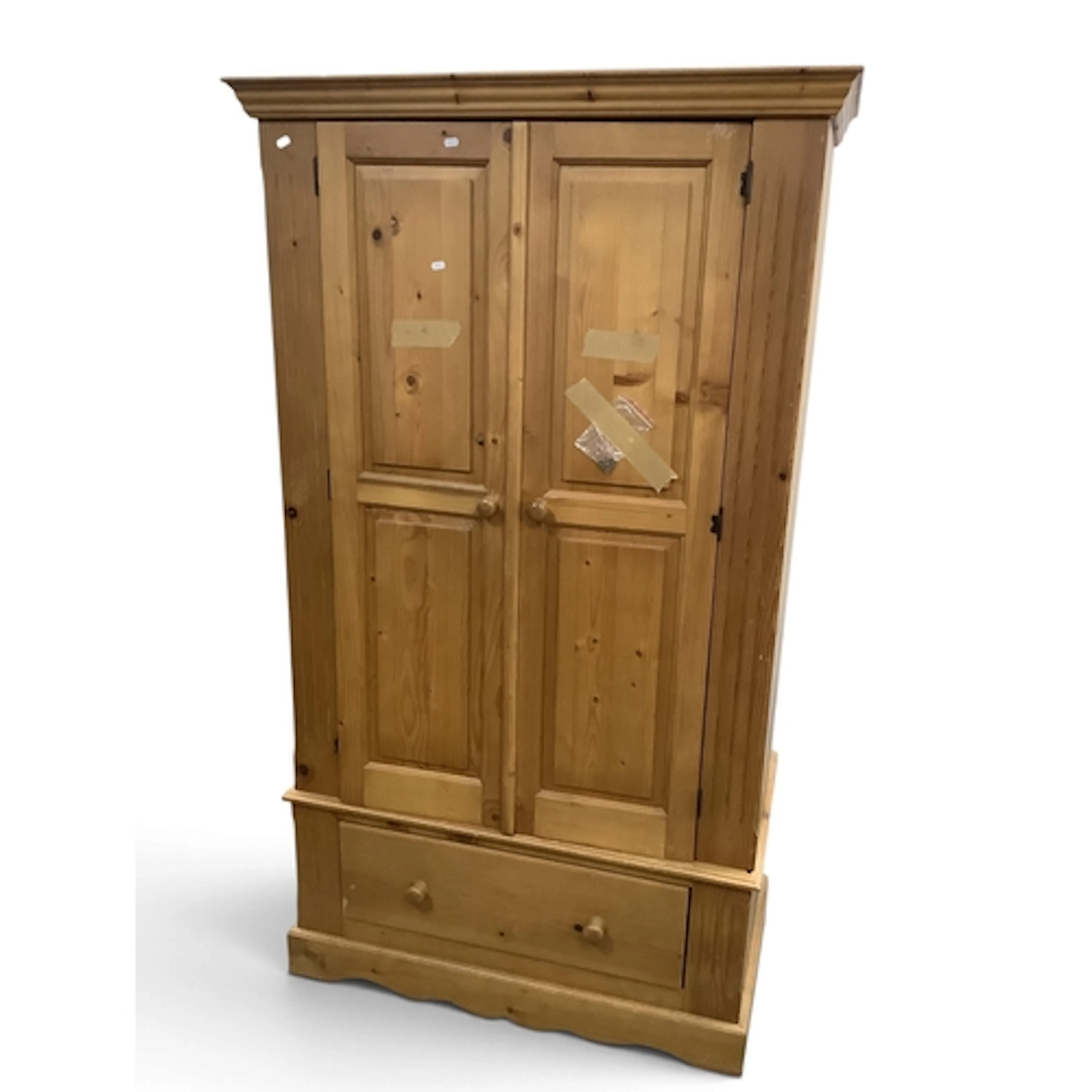 Pine Wardrobe with stepped pediment, twin panelled doors ove...