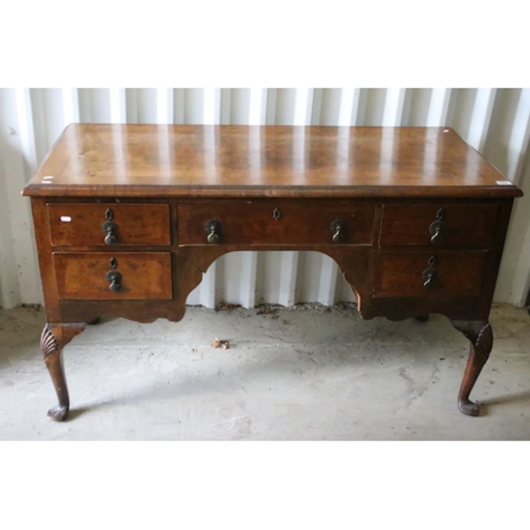 19th century figured walnut and mahogany Queen Anne style de...