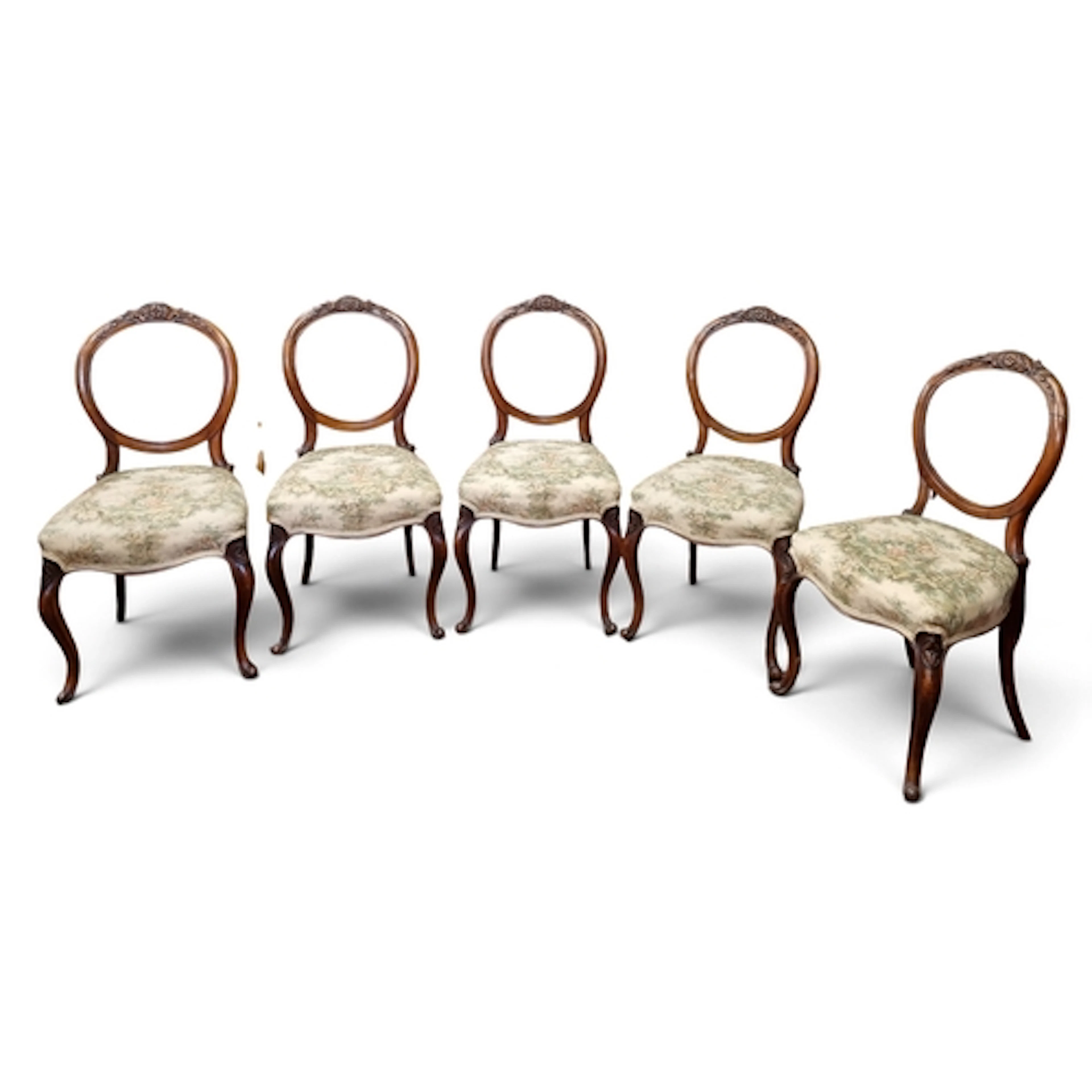 A superb set of five 19th Century Walnut Salon Chairs with T...