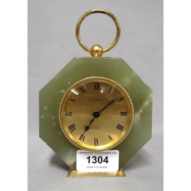 Gilt brass and onyx dressing table clock by Looping, togethe...