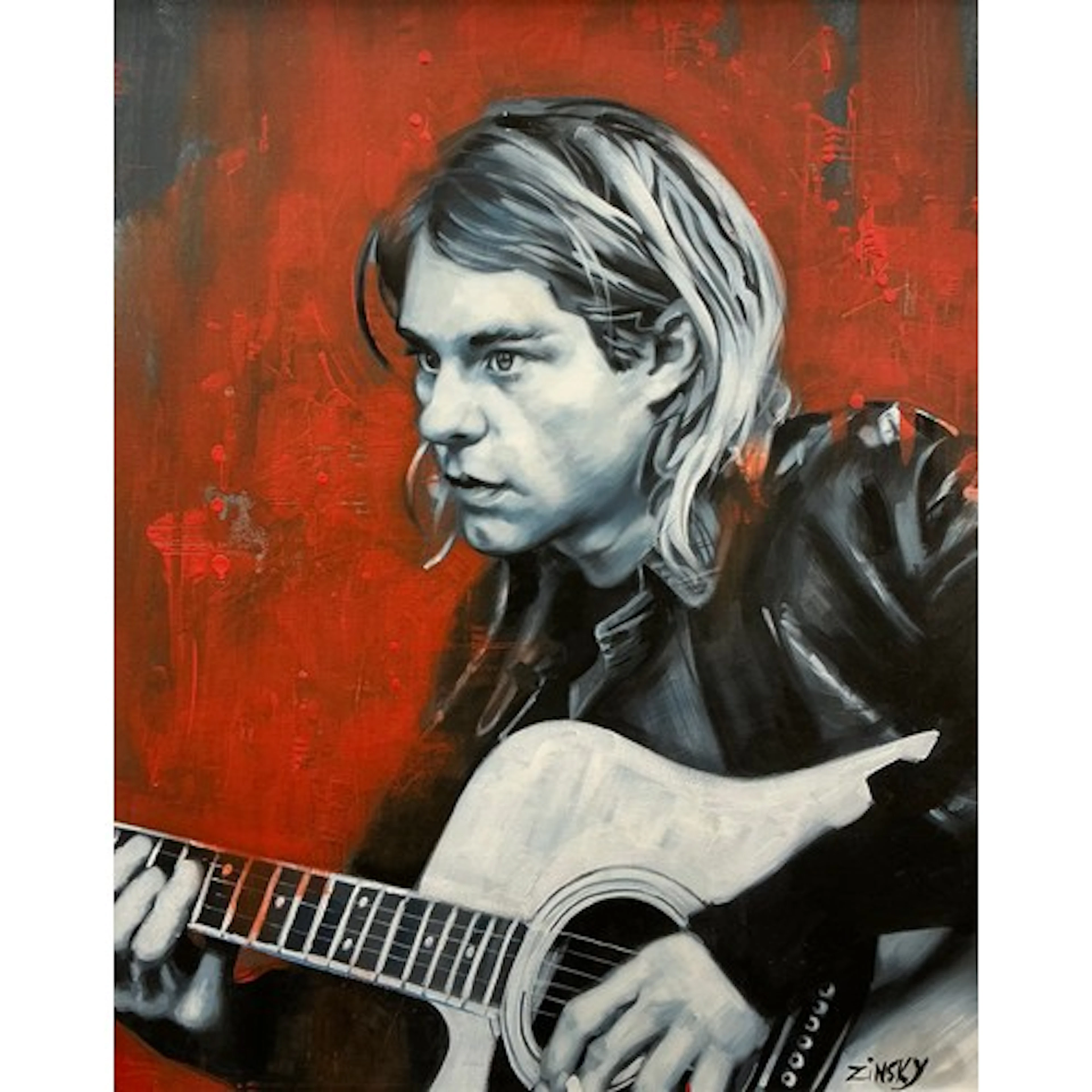 Zinsky (Modern British School) Kurt Cobain signed, oil on ...
