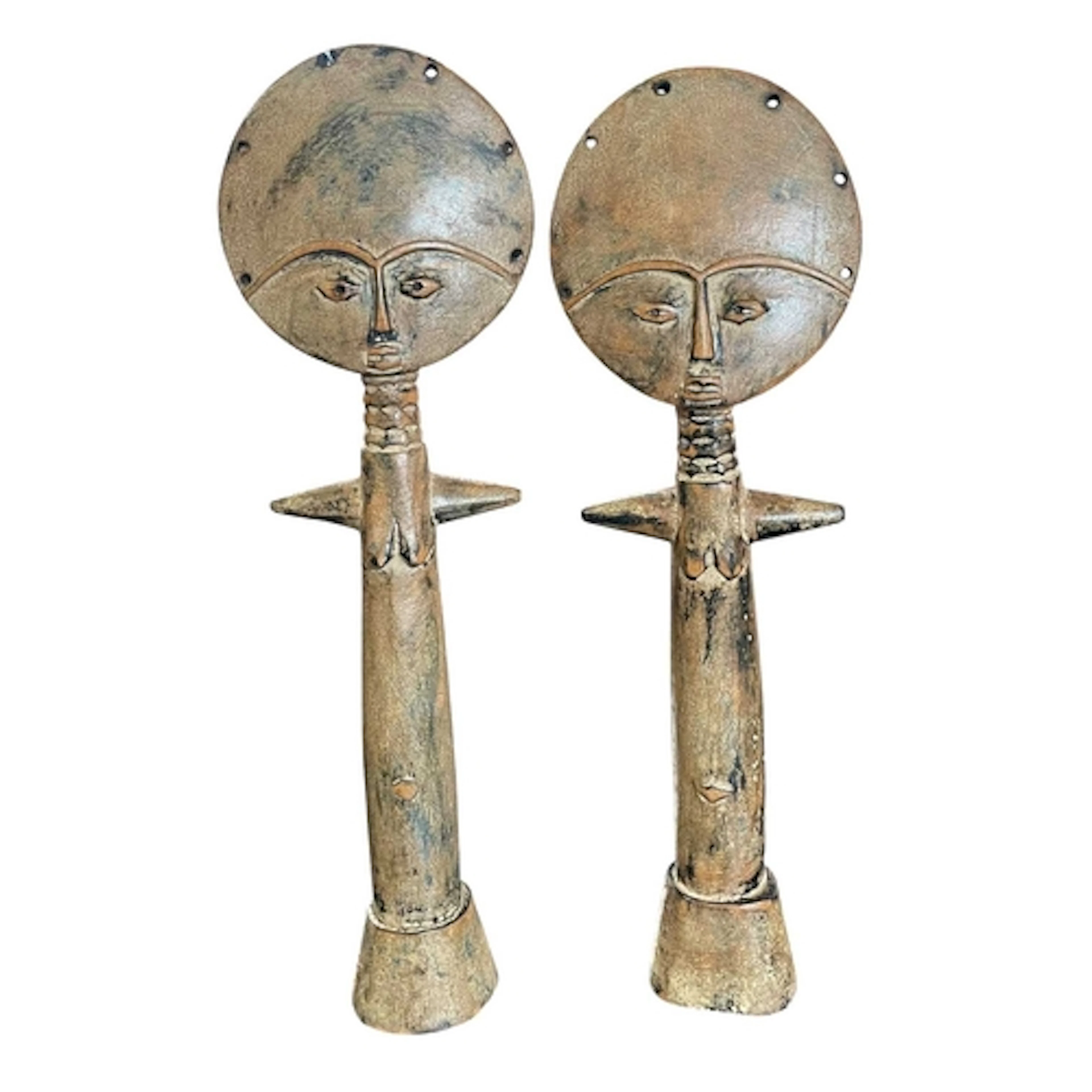 Two Ghana Akan People carved wood Akua'ba fertility dolls. E...