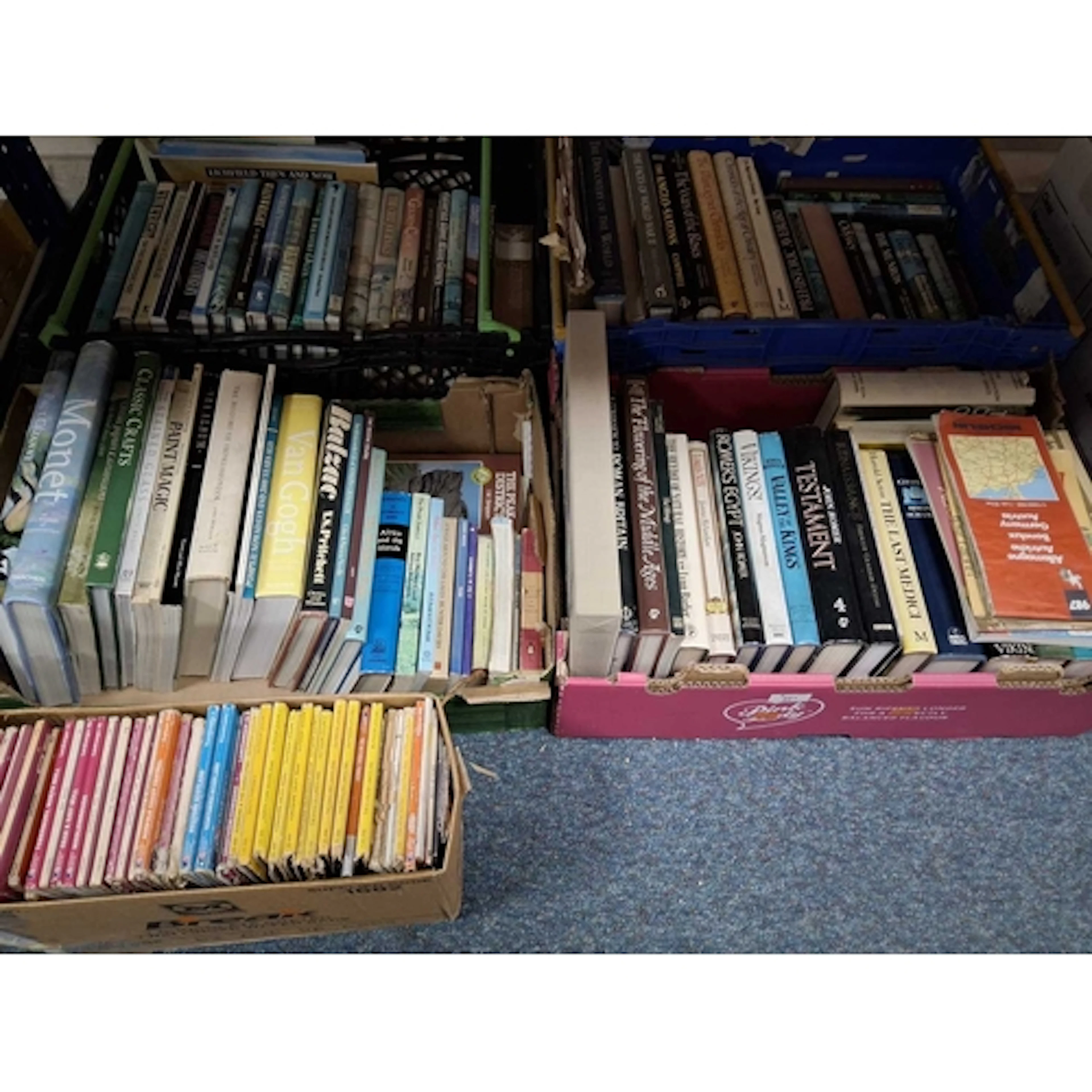 FIVE BOXES OF VINTAGE BOOKS AND MAPS to include books on sub...