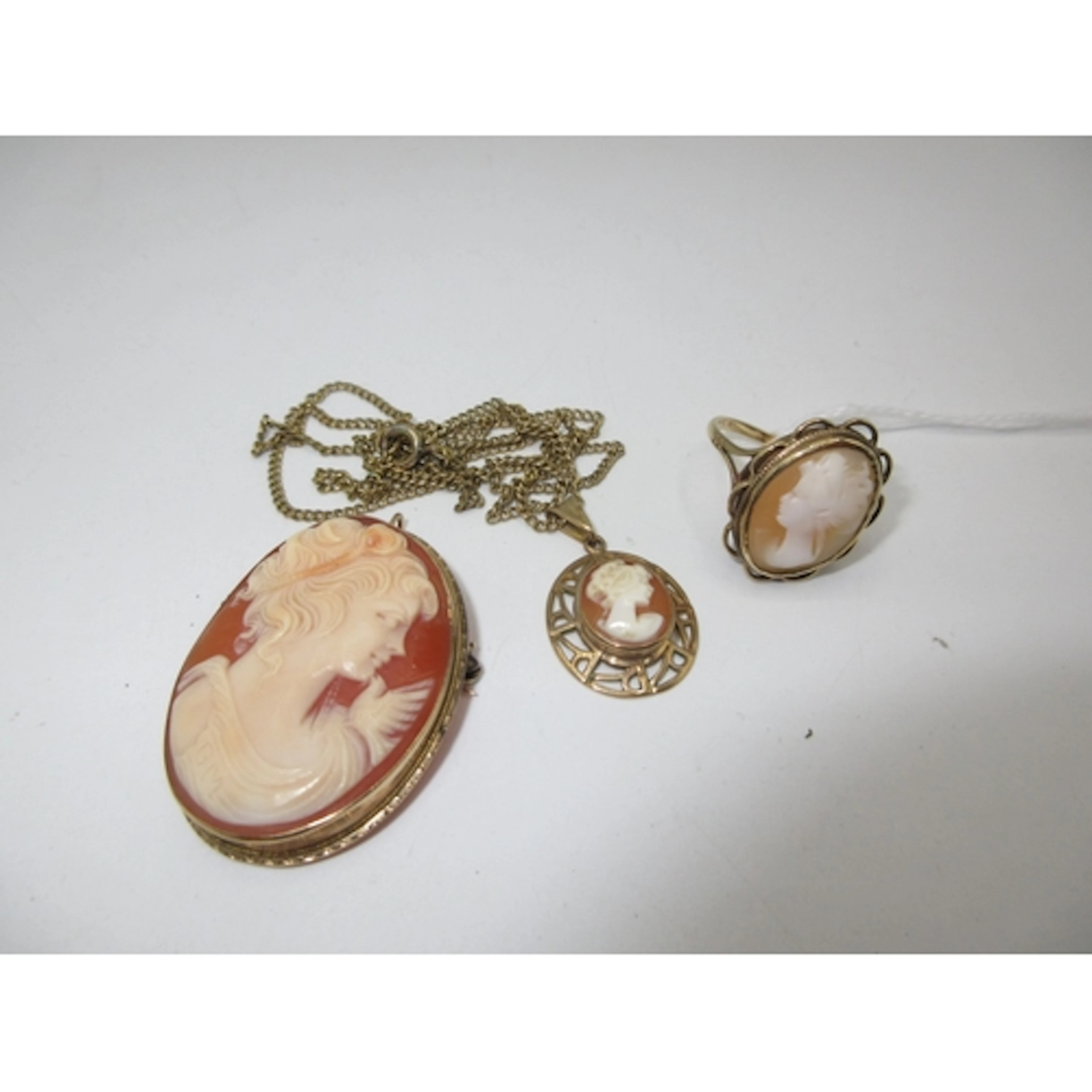 14k Gold Cameo Brooch/Pendant, 9ct Gold Cameo Ring and a Cam...
