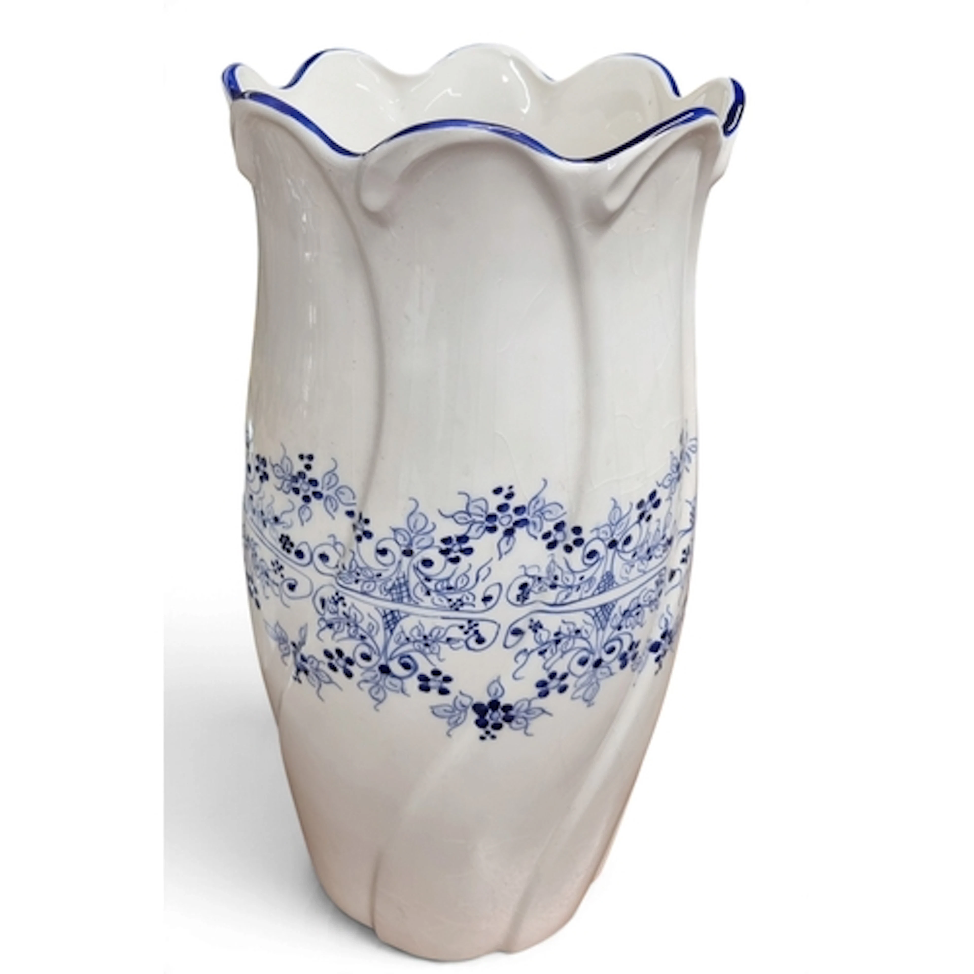 A good Ceramic Ivory ground stick Stand with hand painted Bl...