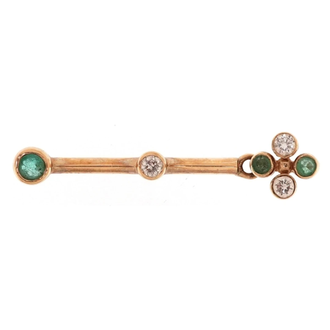 9ct gold diamond and green stone pendant, 3.4cm high, 1.6g.