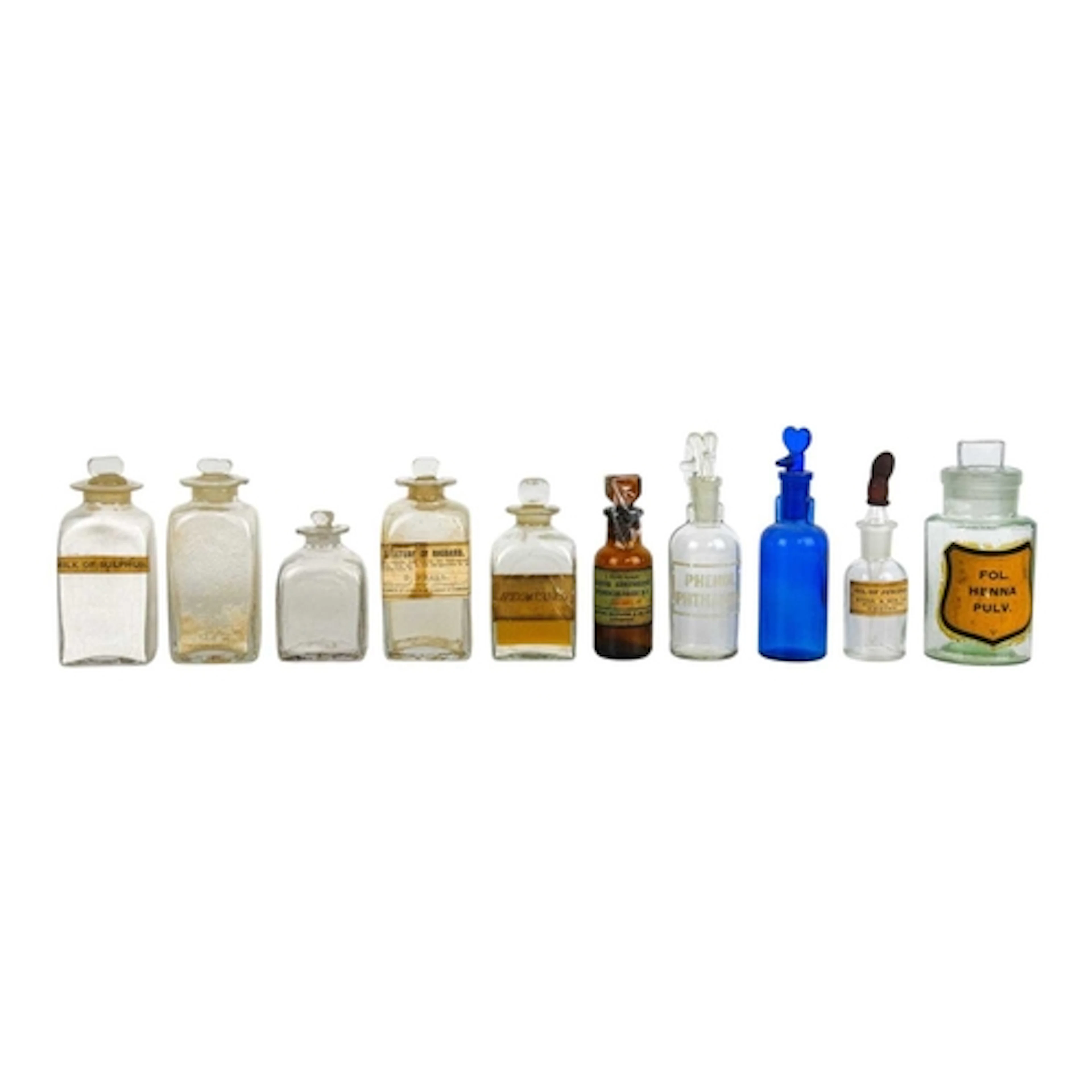 A collection of chemist and apothecary bottles. Mostly label...