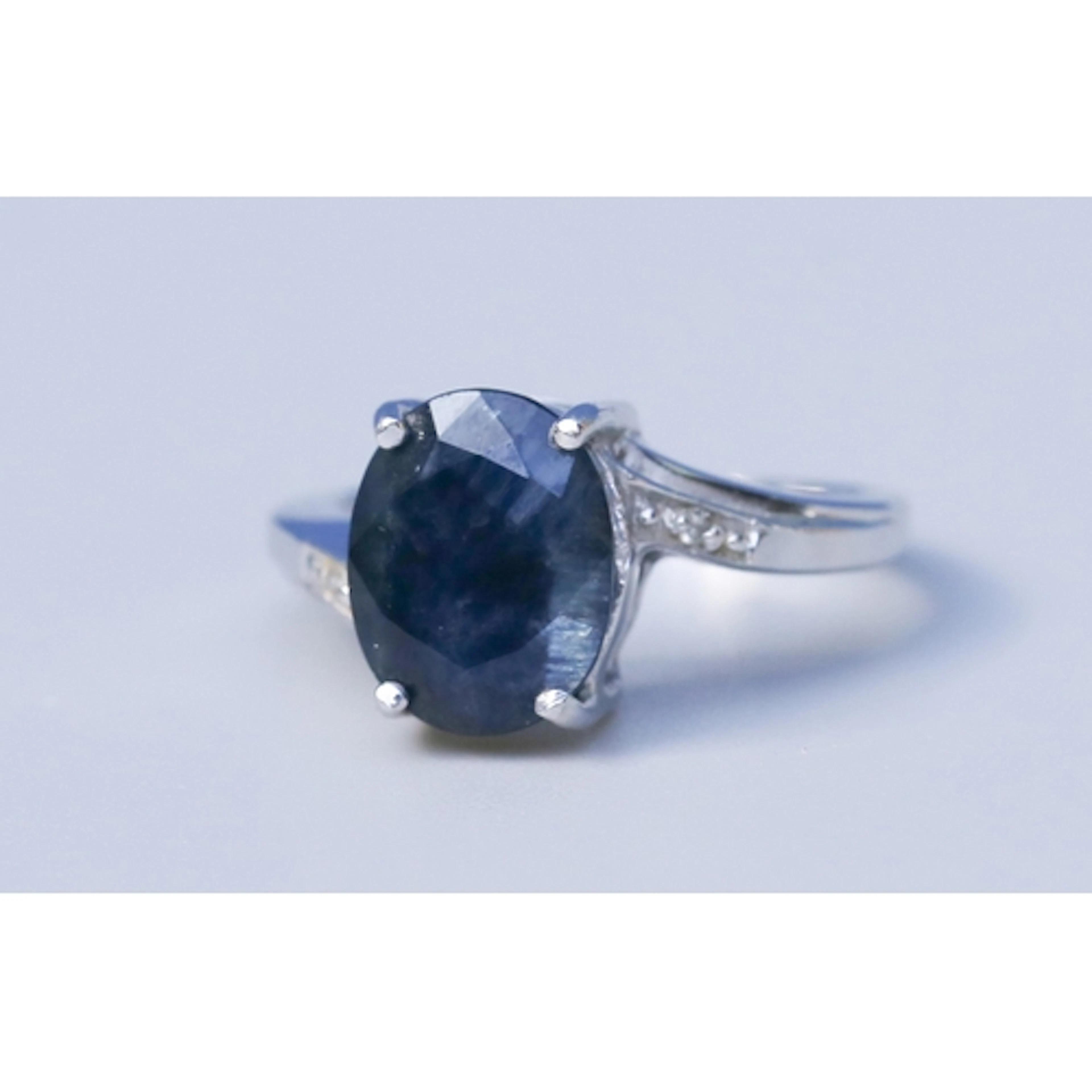Sapphire Set Ring with Further Diamond Inset to Shoulders, M...