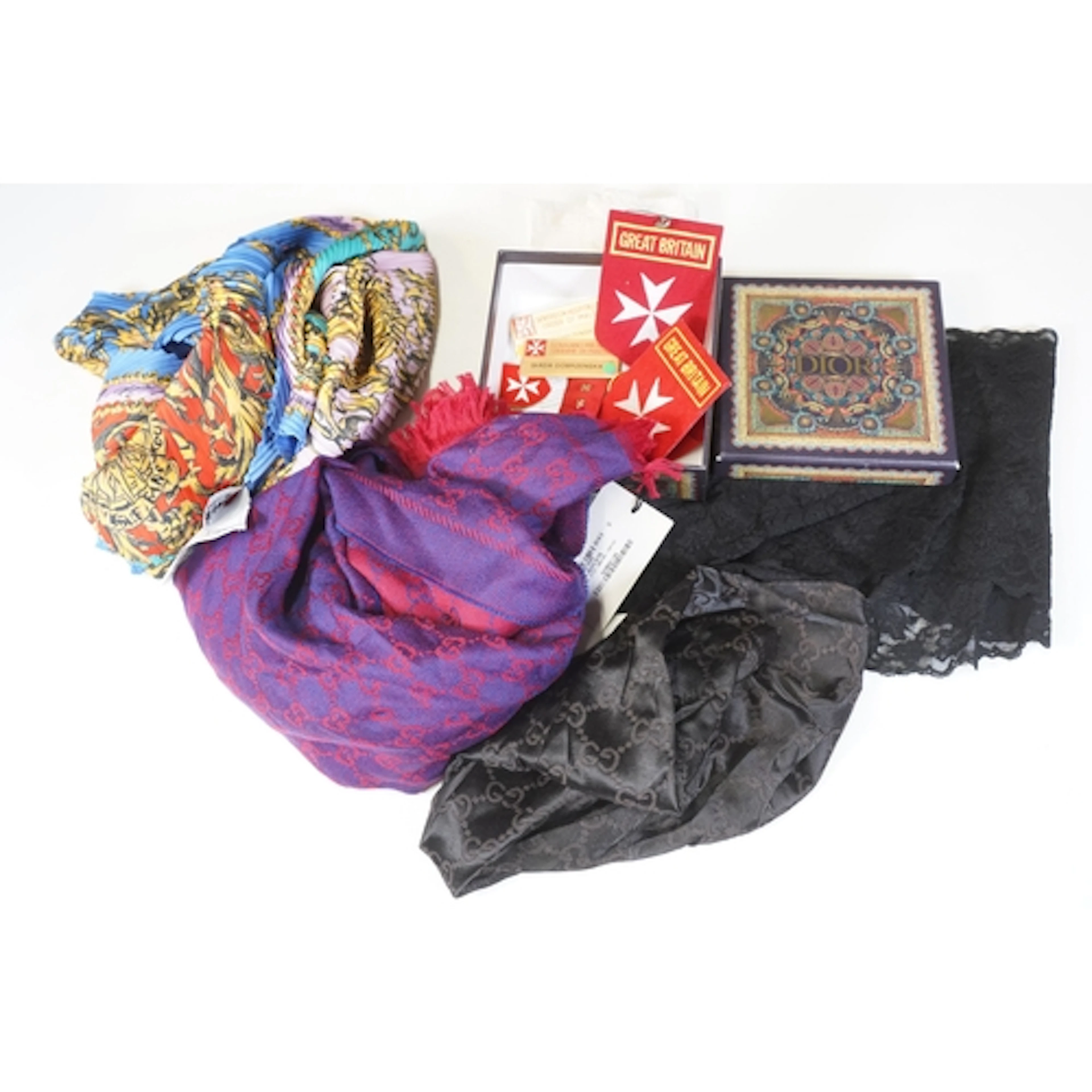 Fashion - Gucci blue and red woven scarf together with a Ver...
