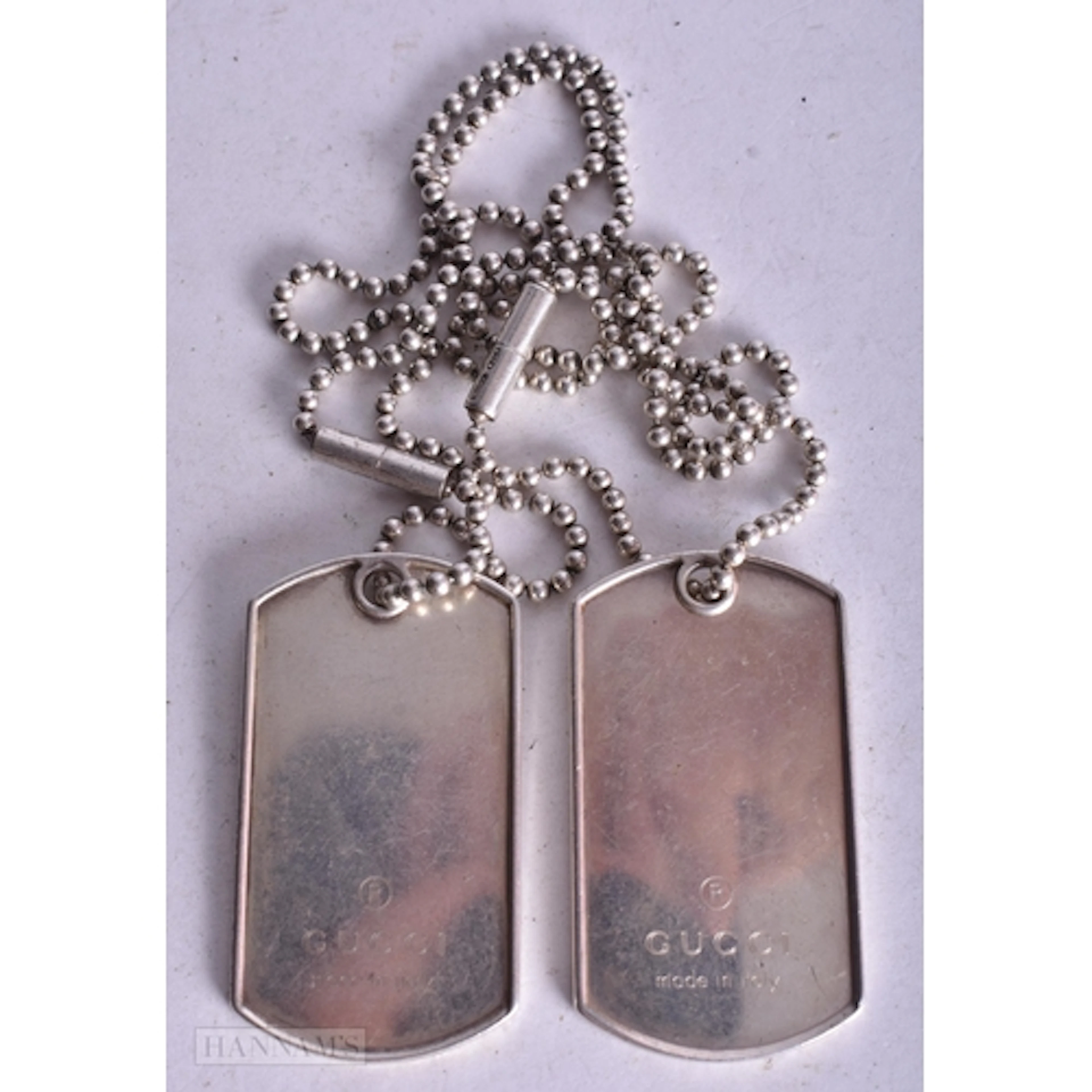 Gucci Sterling Silver Dog Tag Necklace (55g). 84 cm long.