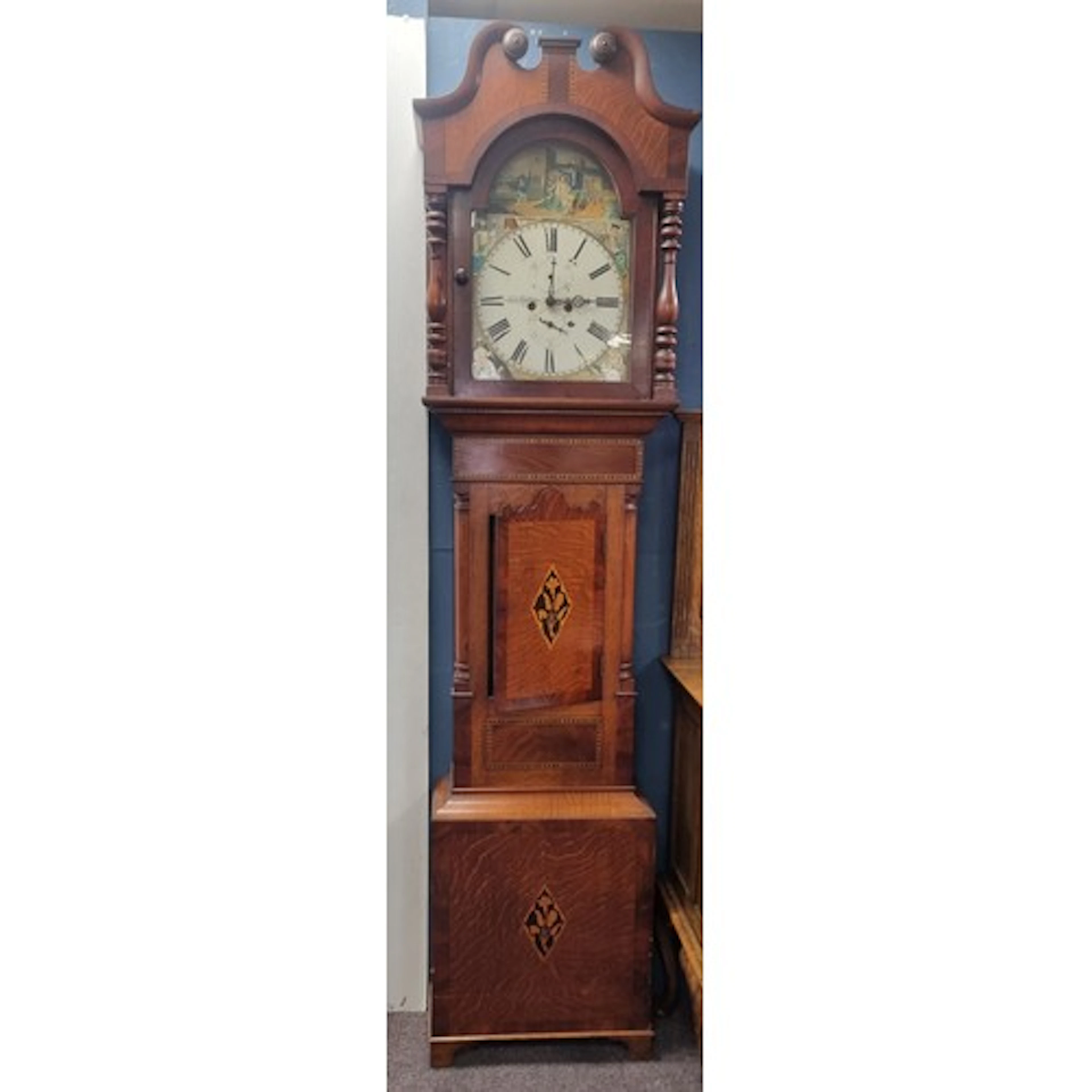 Victorian Inlaid oak longcase clock signed John Simpson, H: ...
