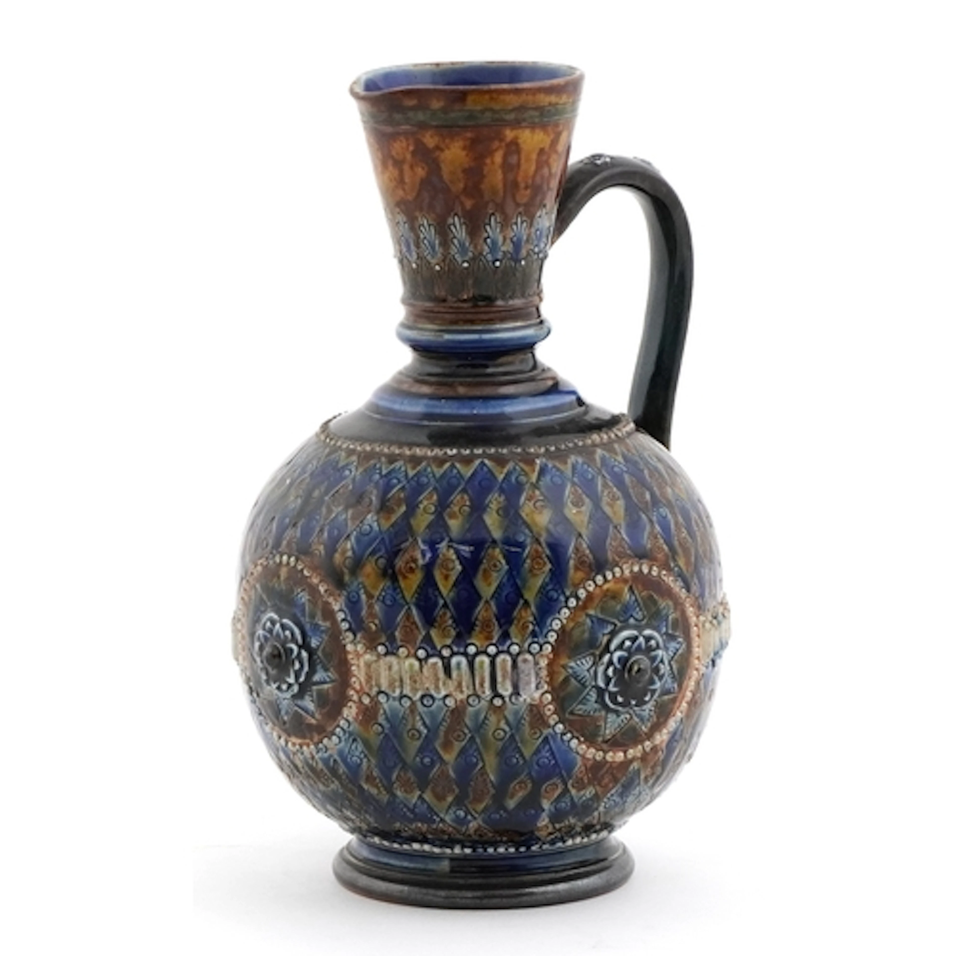 Doulton Lambeth Art Nouveau stoneware jug relief moulded wit...