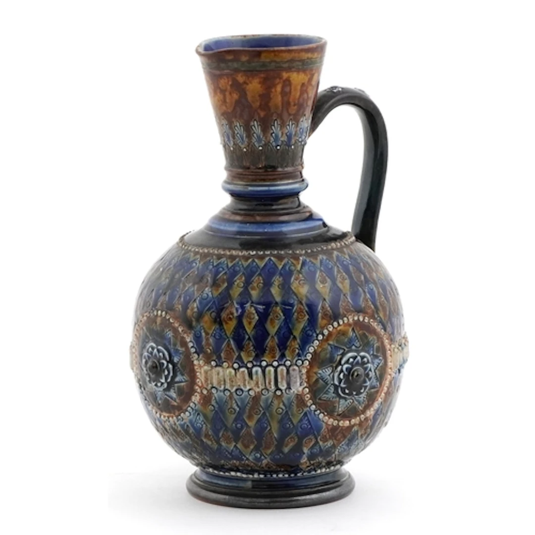 Doulton Lambeth Art Nouveau stoneware jug relief moulded wit...