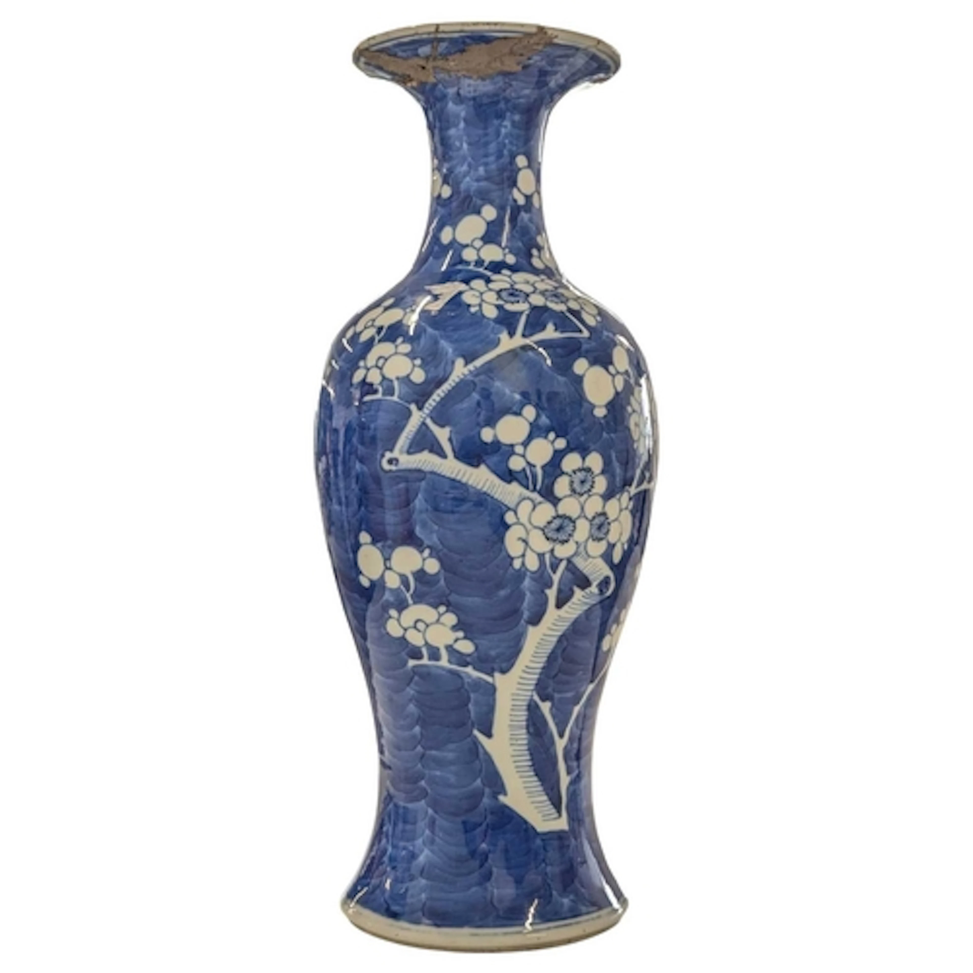 19th century Chinese blue and white Qing Dynasty prunus stem...