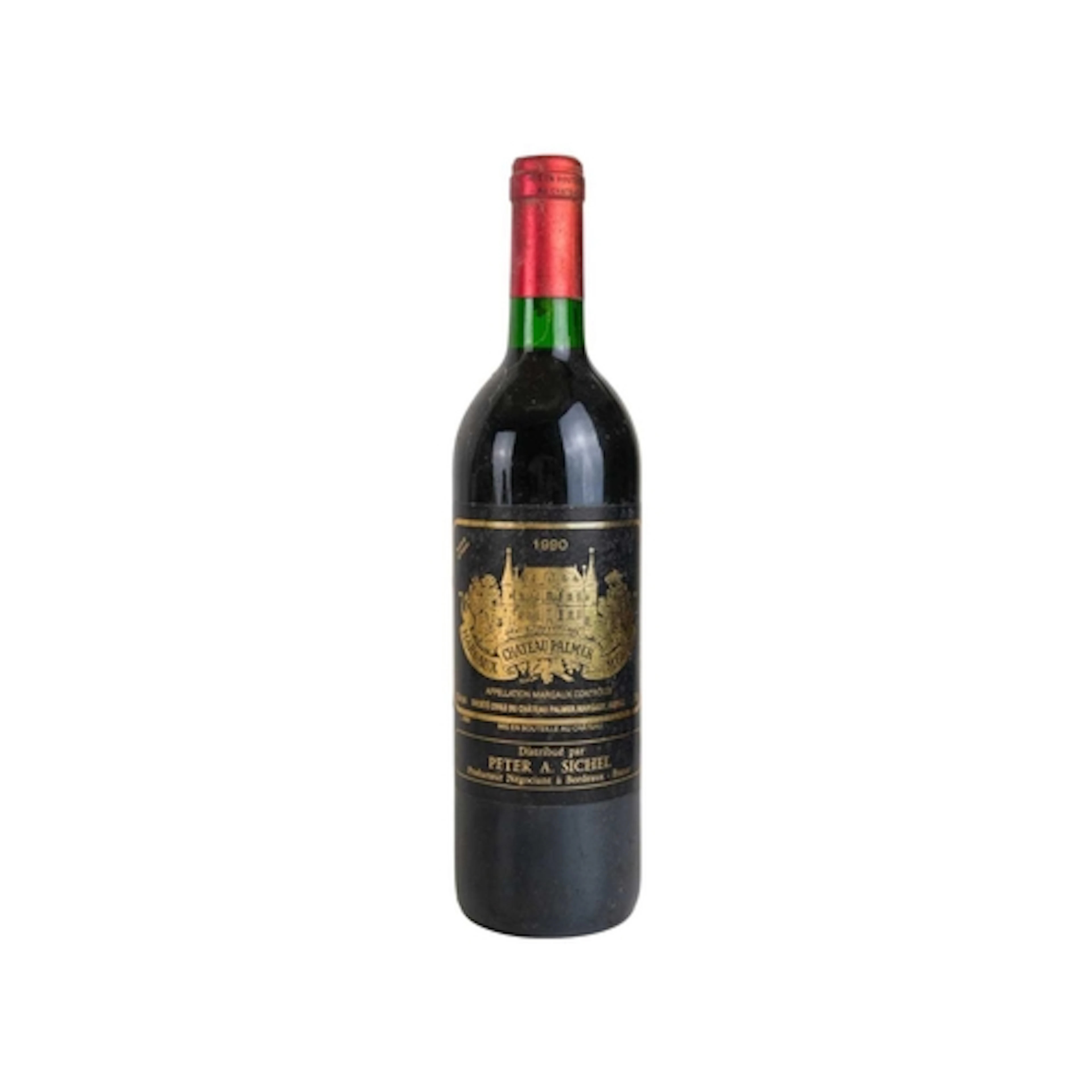 A bottle of Chateau Palmer Bourdeaux. Margaux Medoc 1990, 75...