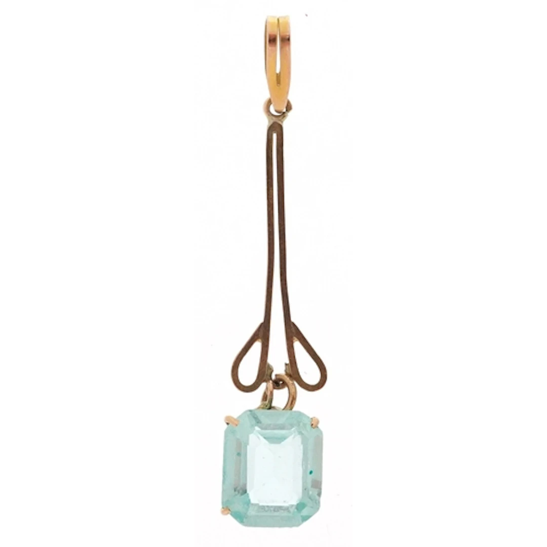 Art Nouveau style 9ct gold blue stone pendant, 4cm high, 1.2...