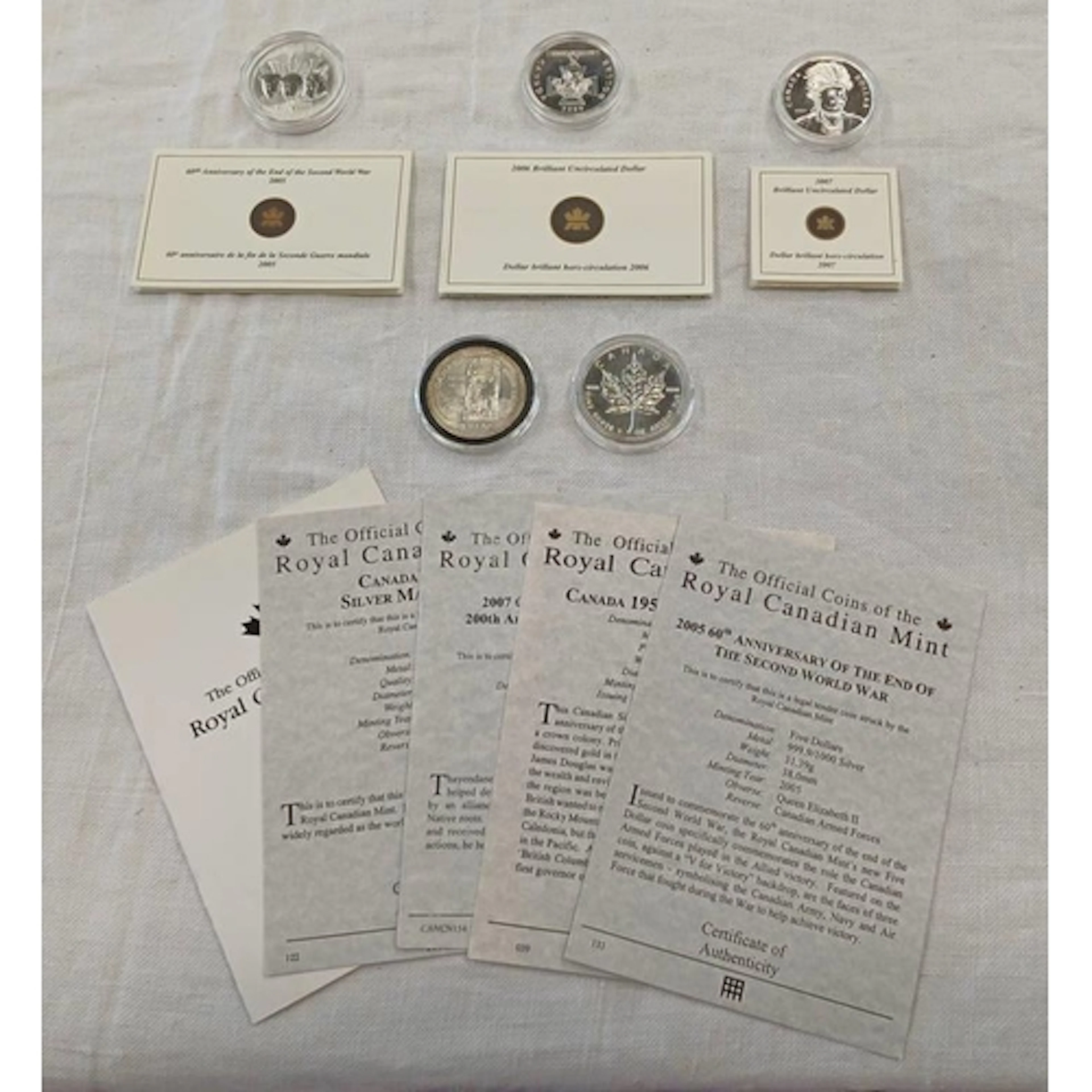 5 X CANADIAN SILVER COINS TO INCLUDE: 1958 DOLLAR; 2004 MAPL...