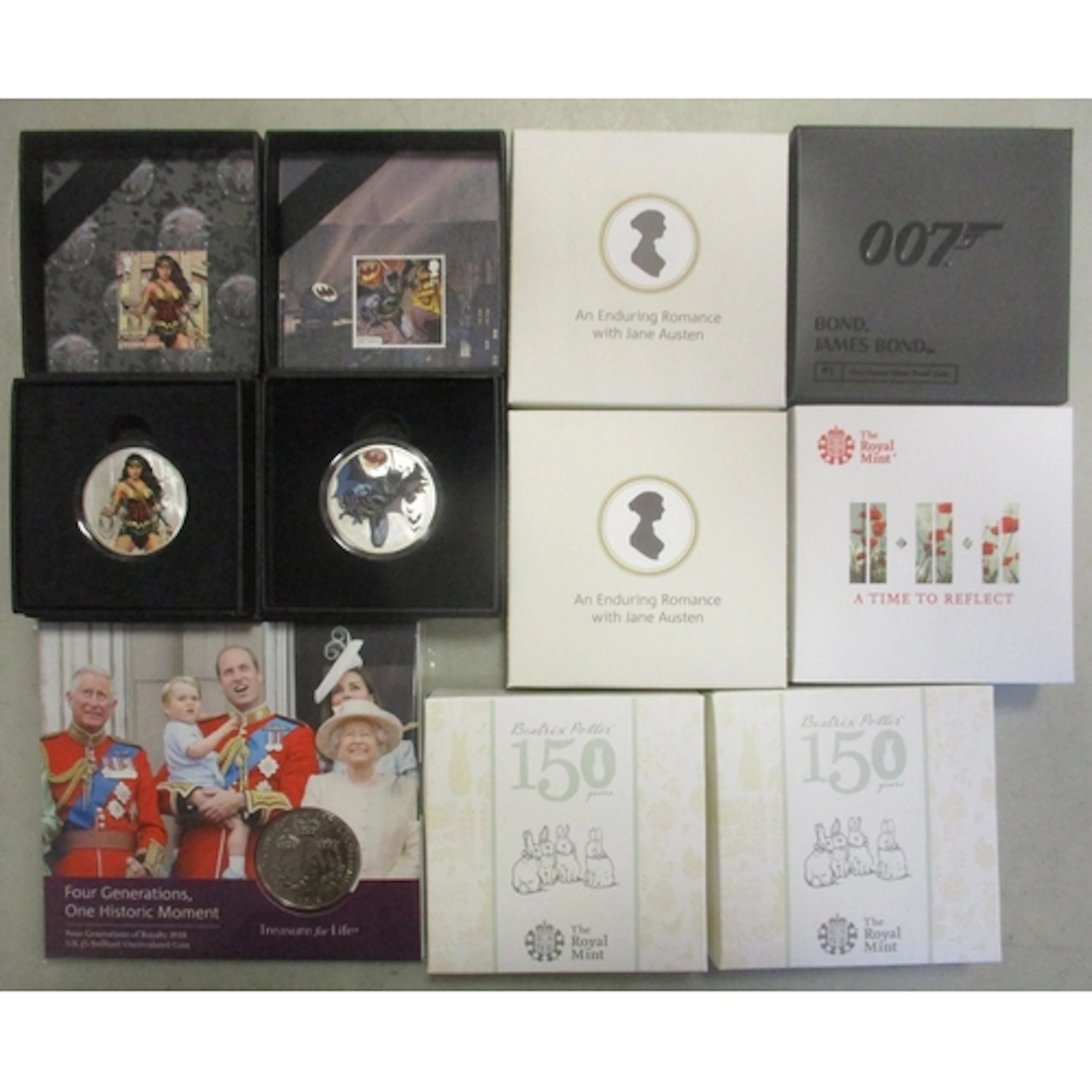 Range of boxed silver proofs FDC, with £5 2018 Remembrance D...