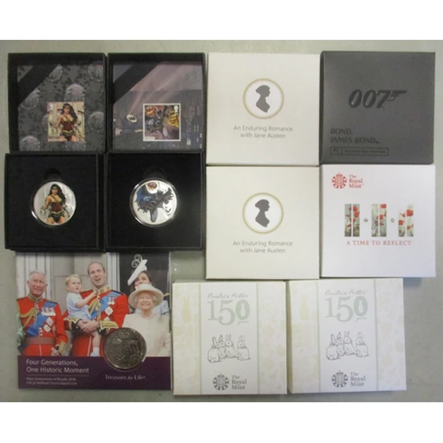 Range of boxed silver proofs FDC, with £5 2018 Remembrance D...